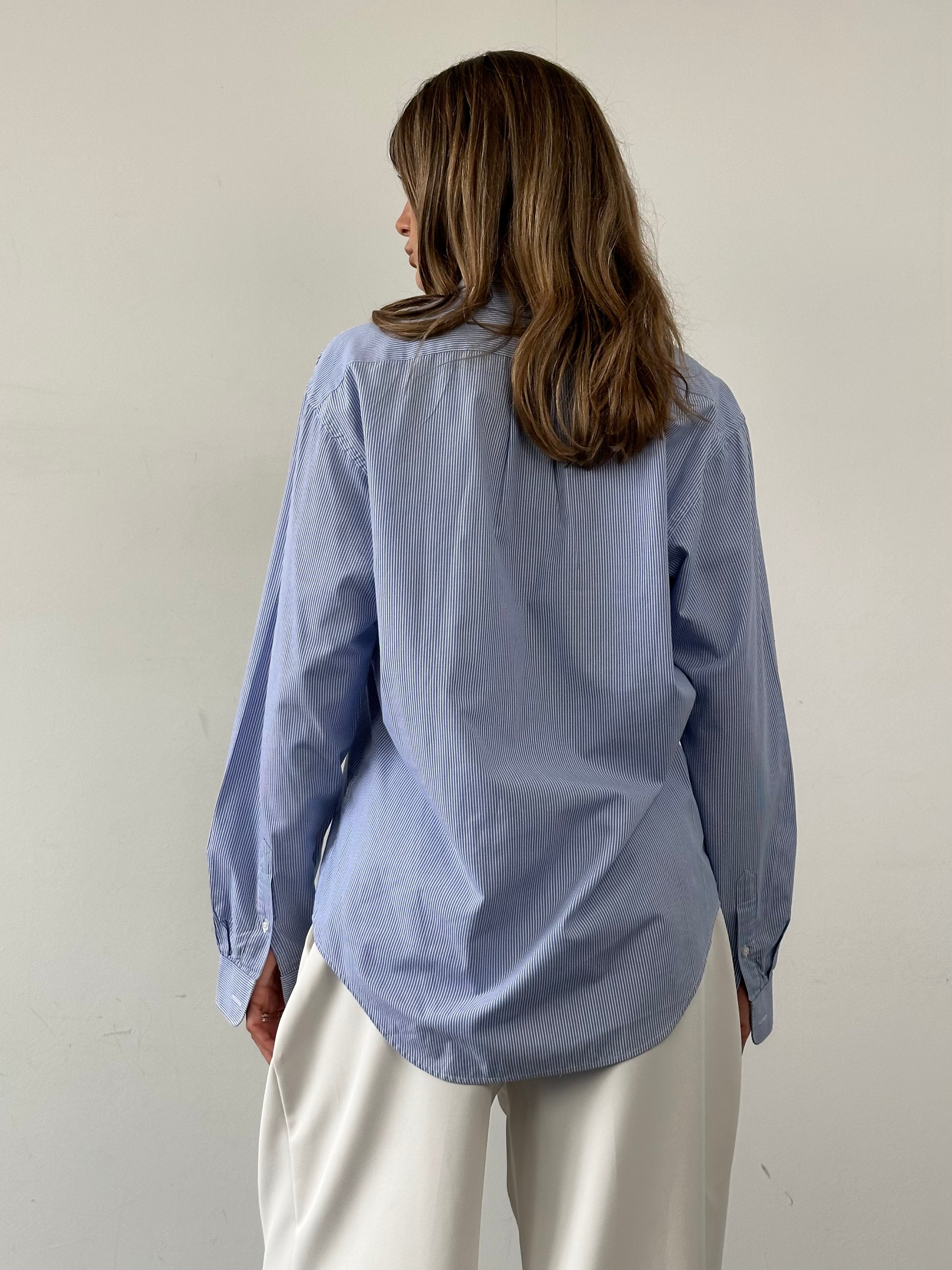 Christian Dior Monsieur cotton stripe logo shirt in size M/L, featuring classic stripes and Dior branding, displayed flat.