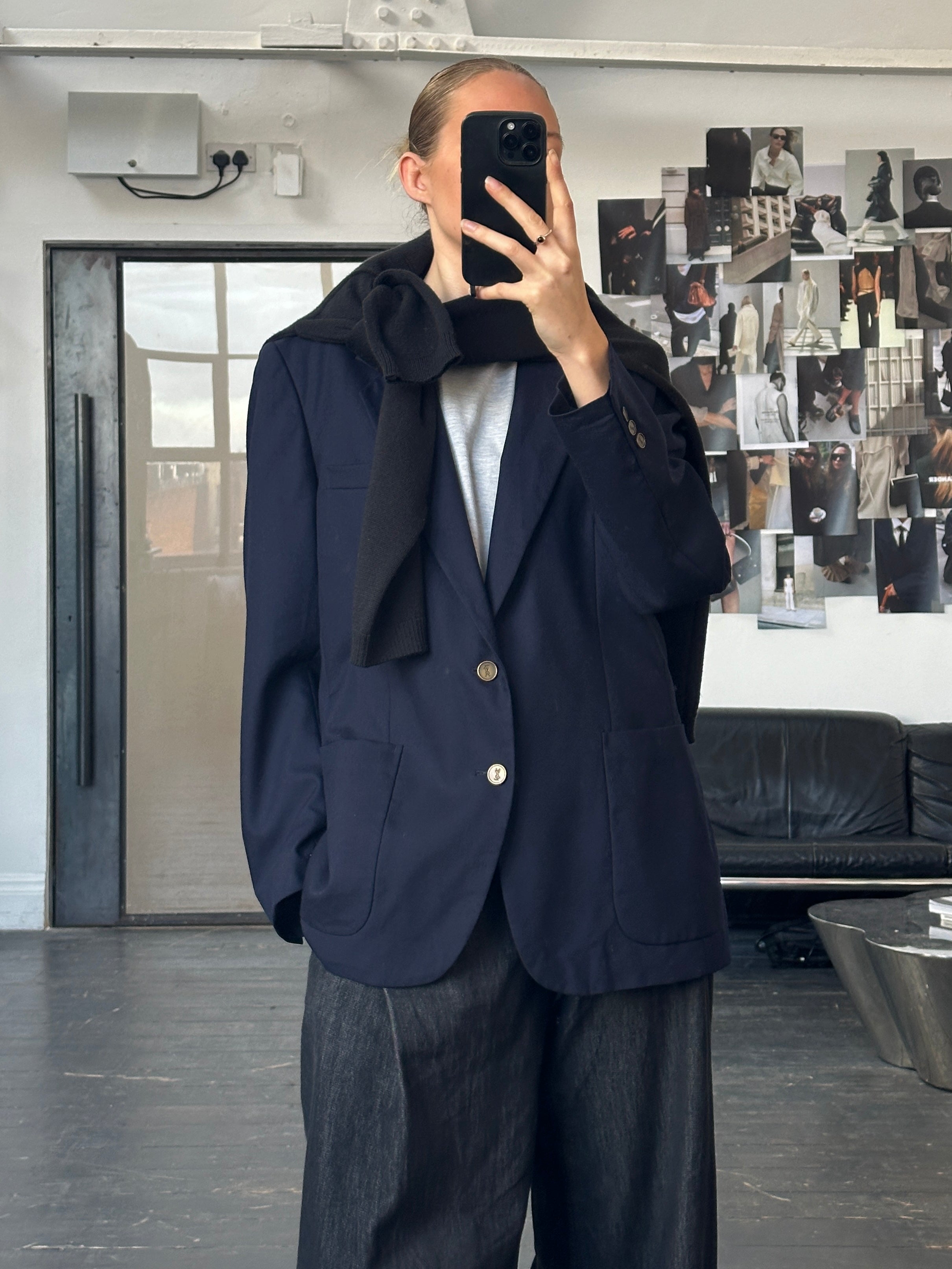 Yves Saint Laurent men's bespoke 1990s pure wool blazer in size 42R/L, classic tailored design with button closure.