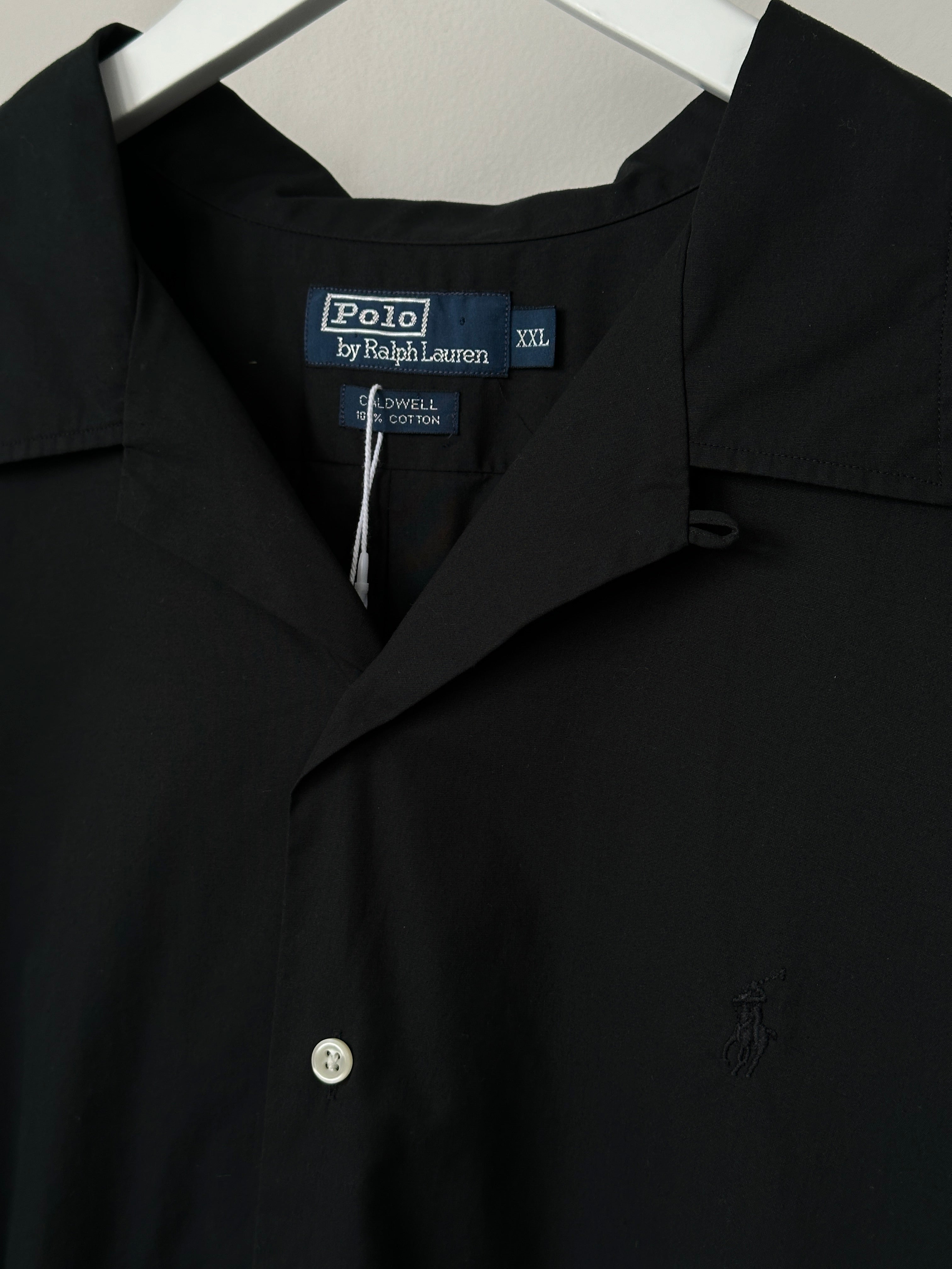 Ralph Lauren Polo pure cotton Cuban collar shirt in XXL, light blue with button closure and short sleeves, casual style.