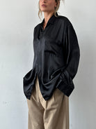 Vintage Satin Relaxed Concealed Placket Shirt - XXL - SYLK