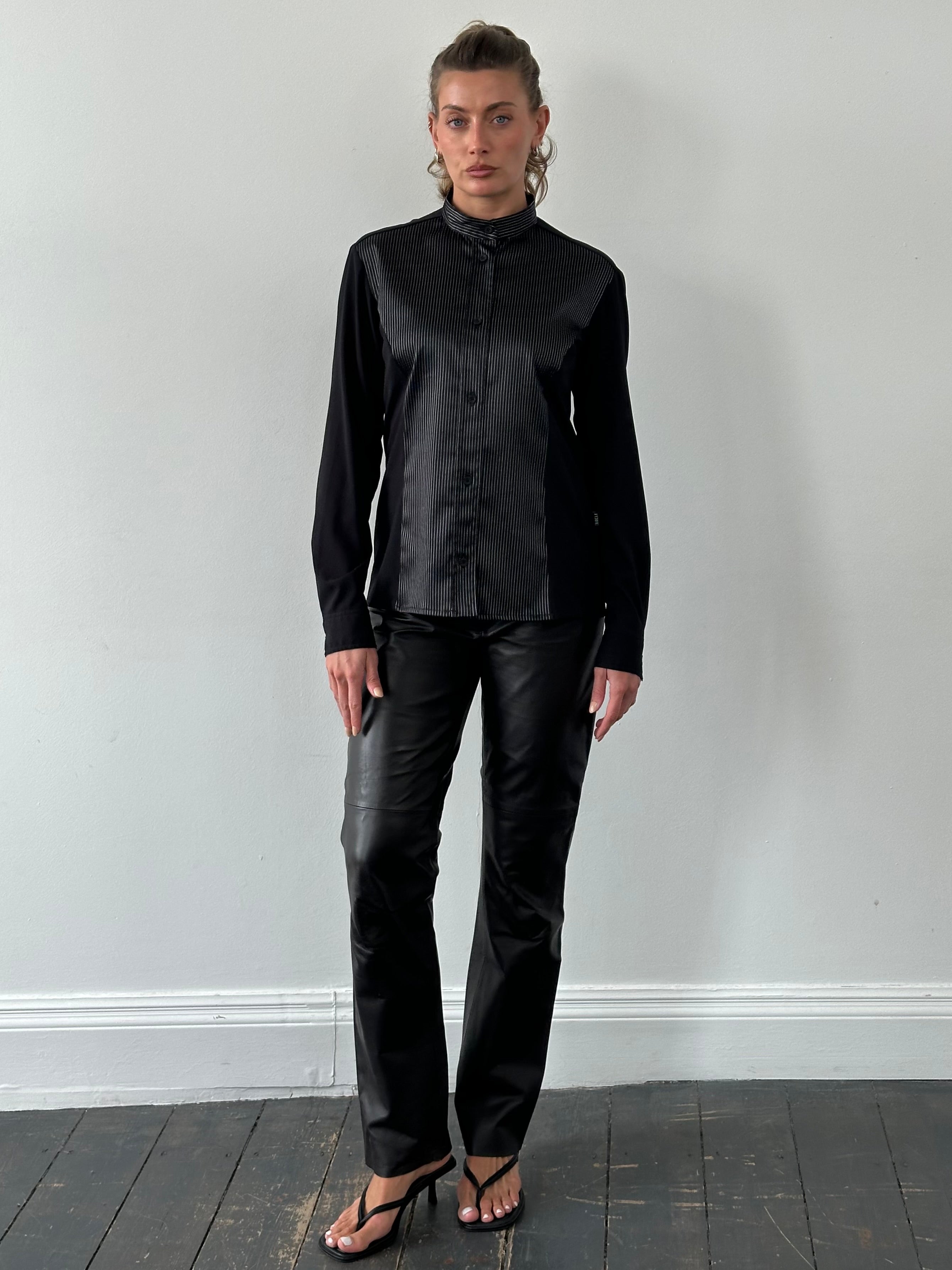 Gianfranco Ferre 1990s Striped Collarless Shirt - M