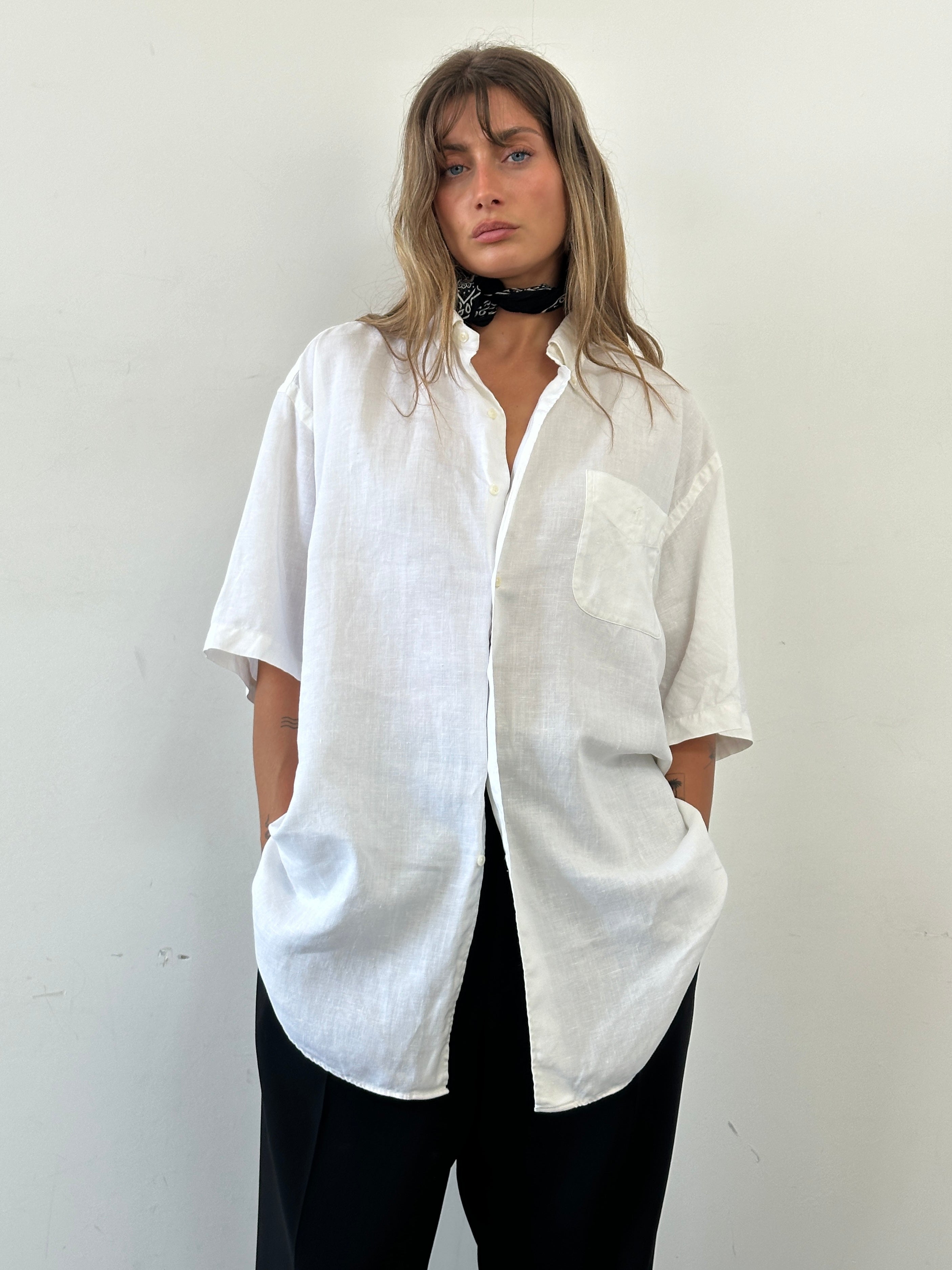 Ralph Lauren Pure Linen Short Sleeve Logo Shirt in XXL, featuring a classic fit with the brand's embroidered logo on the chest.