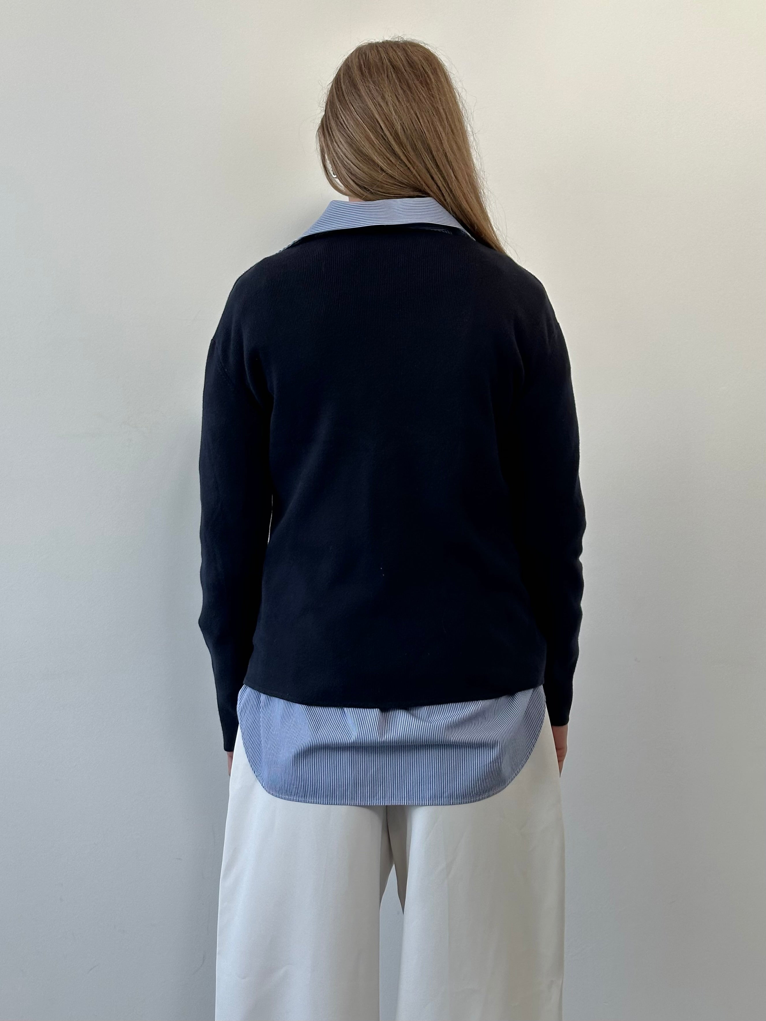 Armani Jeans pure cotton V-neck jumper in size M/L, showing the soft fabric and classic fit in a neutral color.