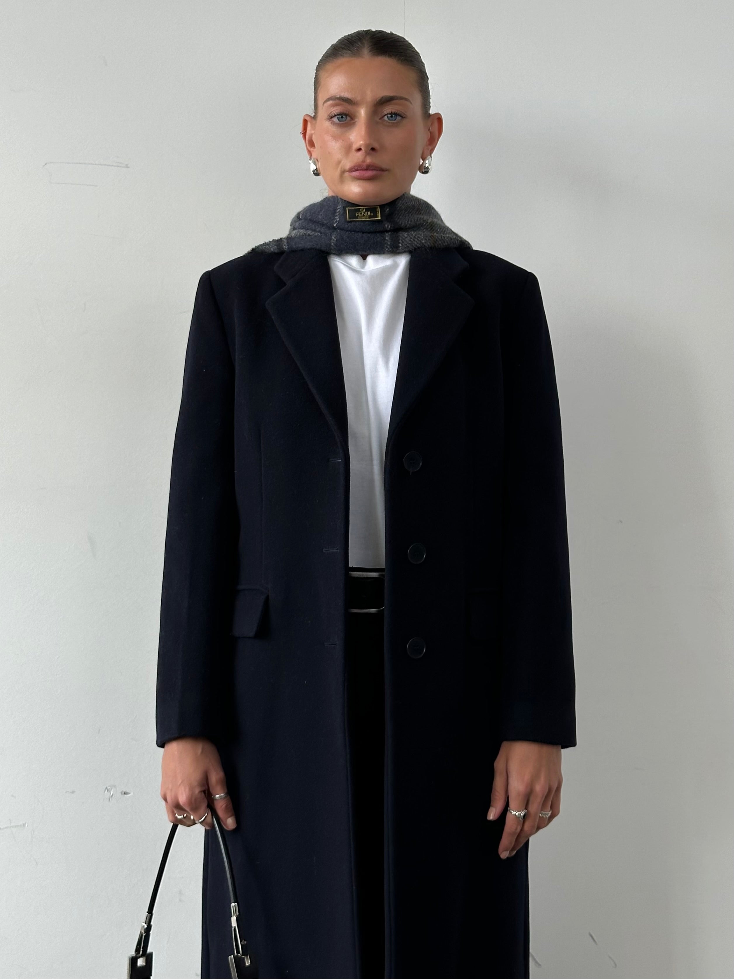 Emporio Armani pure wool single-breasted coat in size M, stylish men's outerwear with classic lapel and button closure.