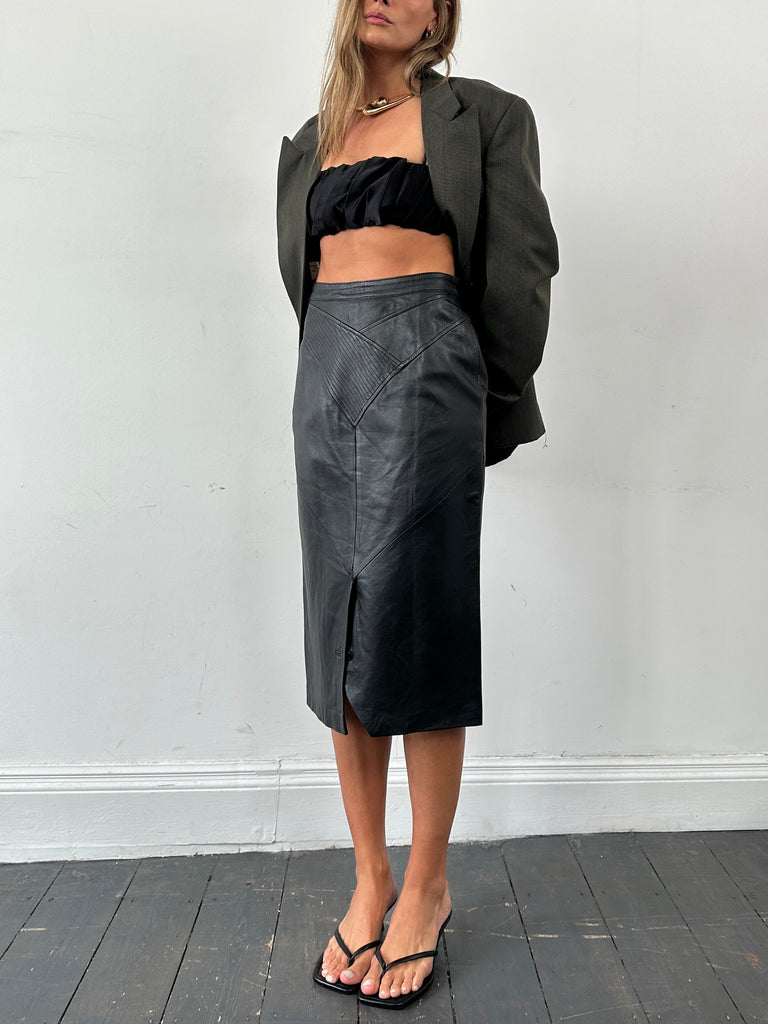 Vintage Leather Midi Skirt - W28 - SYLK