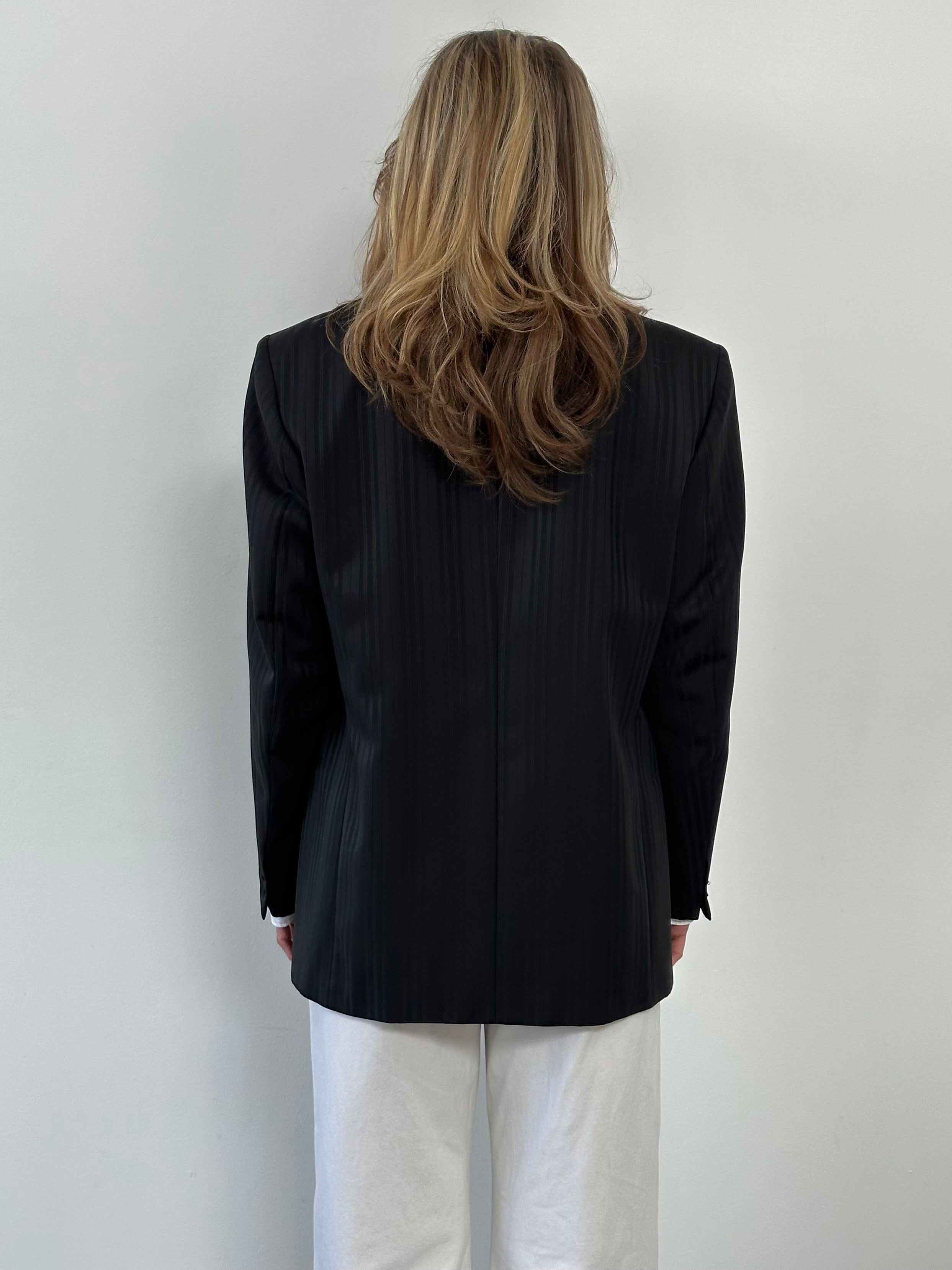 Vintage 1990s Double Breasted Striped Tuxedo Blazer - L