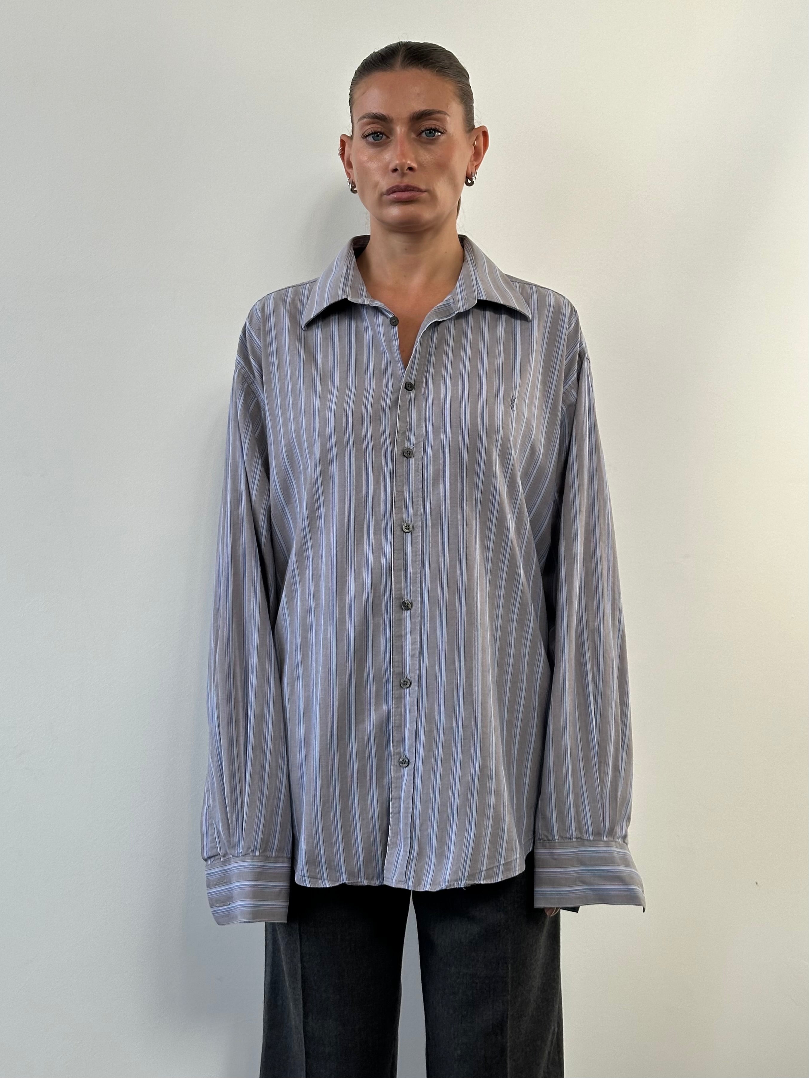 Yves Saint Laurent Pour Homme stripe pure cotton logo shirt in size XL/XXL, featuring a classic striped design and logo detail.