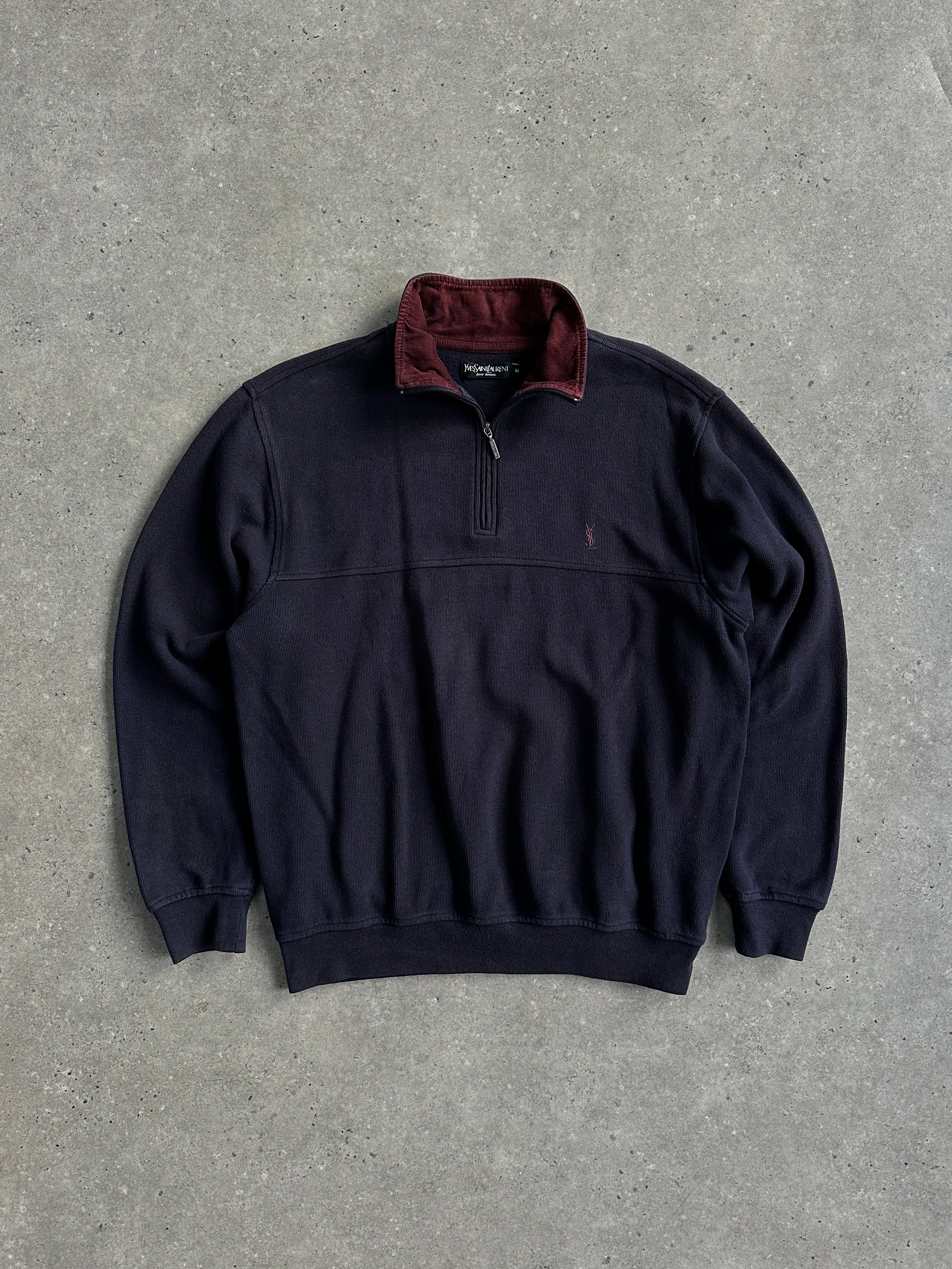 Yves Saint Laurent Pour Homme Cotton Logo Quarter Zip Sweatshirt