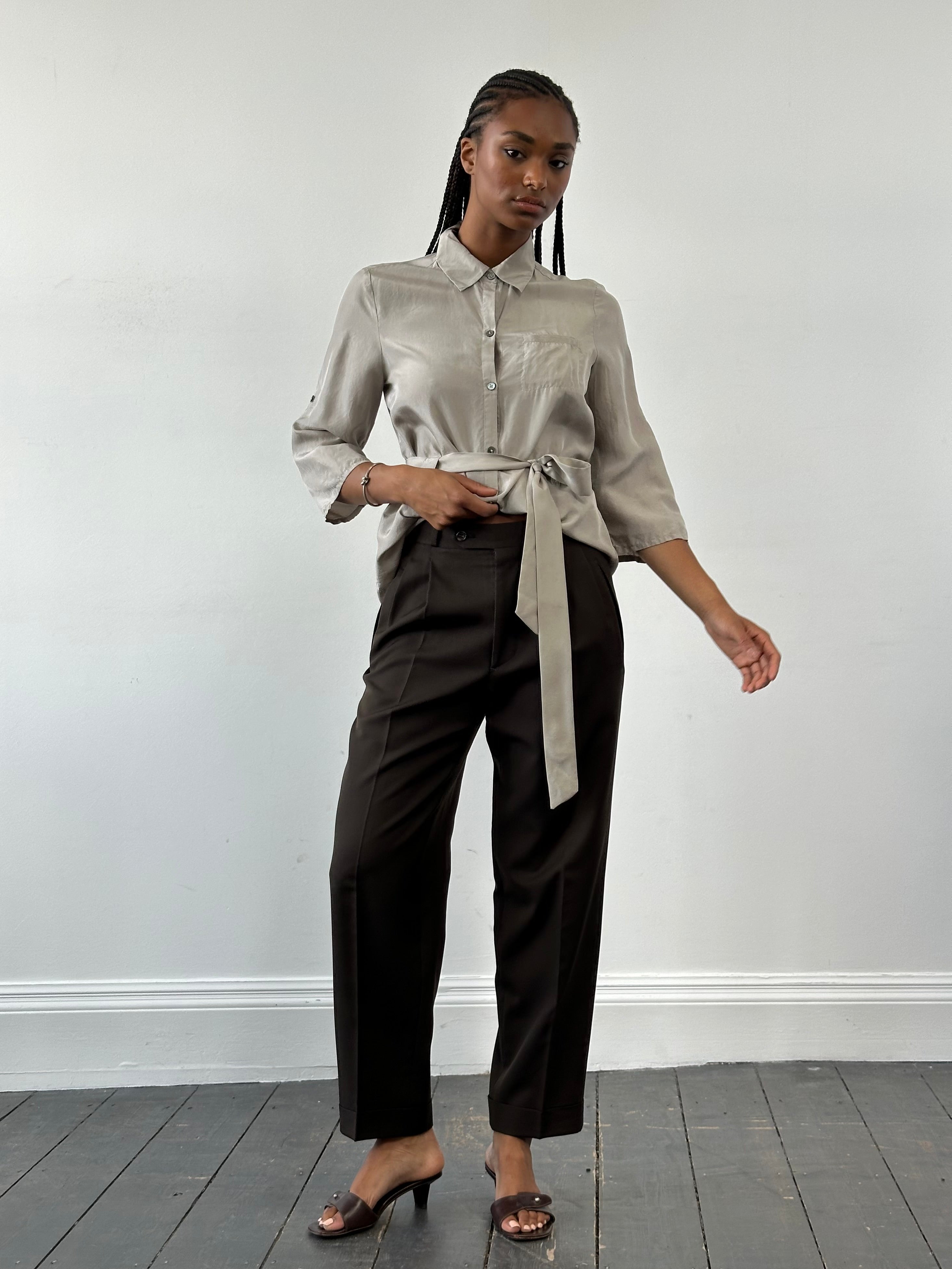 Yves Saint Laurent Pour Homme 1990s tailored wool trousers, W28, in classic dark color, with tailored fit and belt loops.