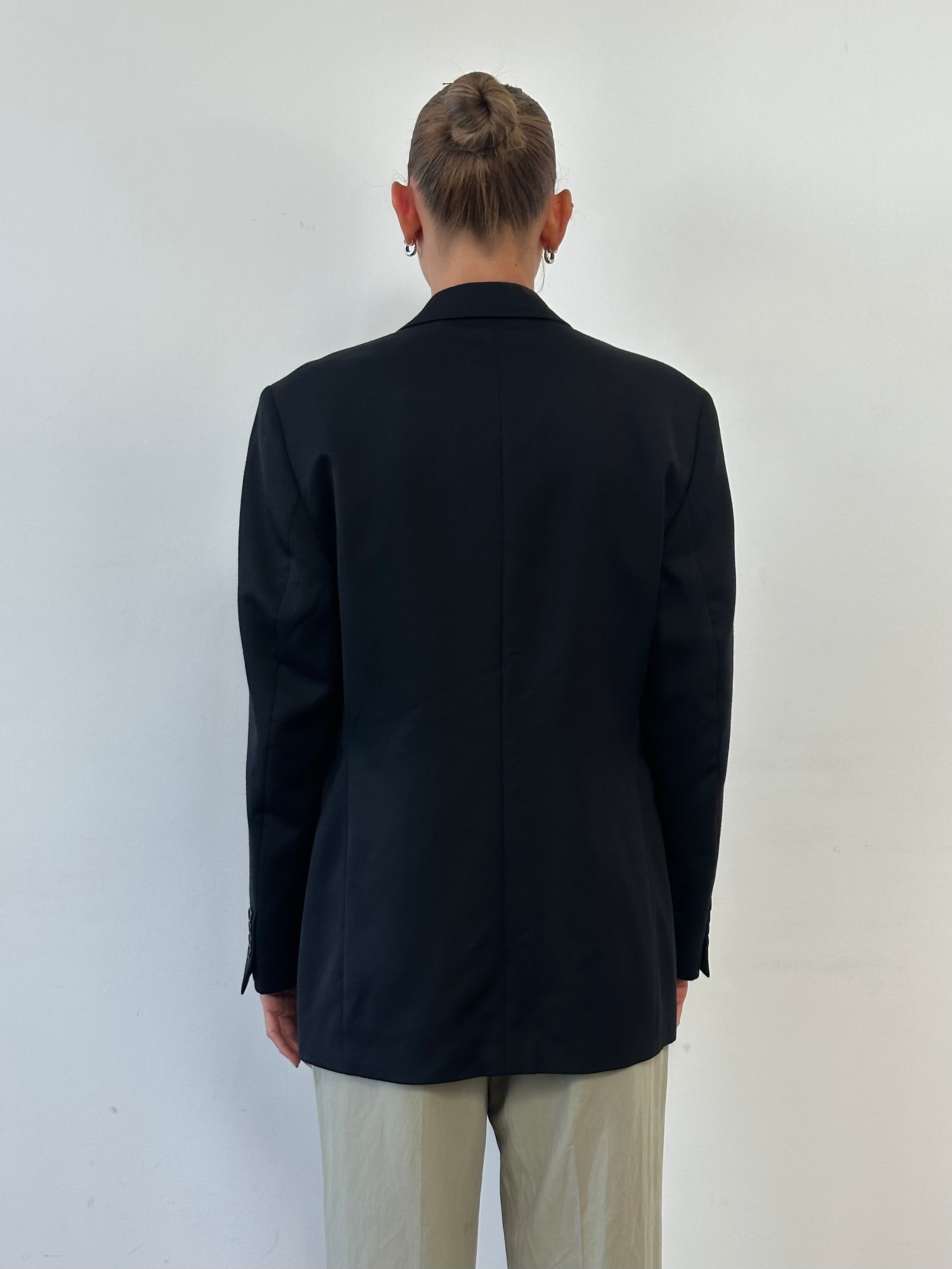 Yves Saint Laurent Pour Homme 1990s pure wool single-breasted blazer in size 36R/S, tailored fit with classic lapel and button closure.