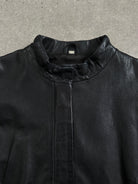 Vintage 1990s Minimal Round Neck Leather Jacket - M - SYLK