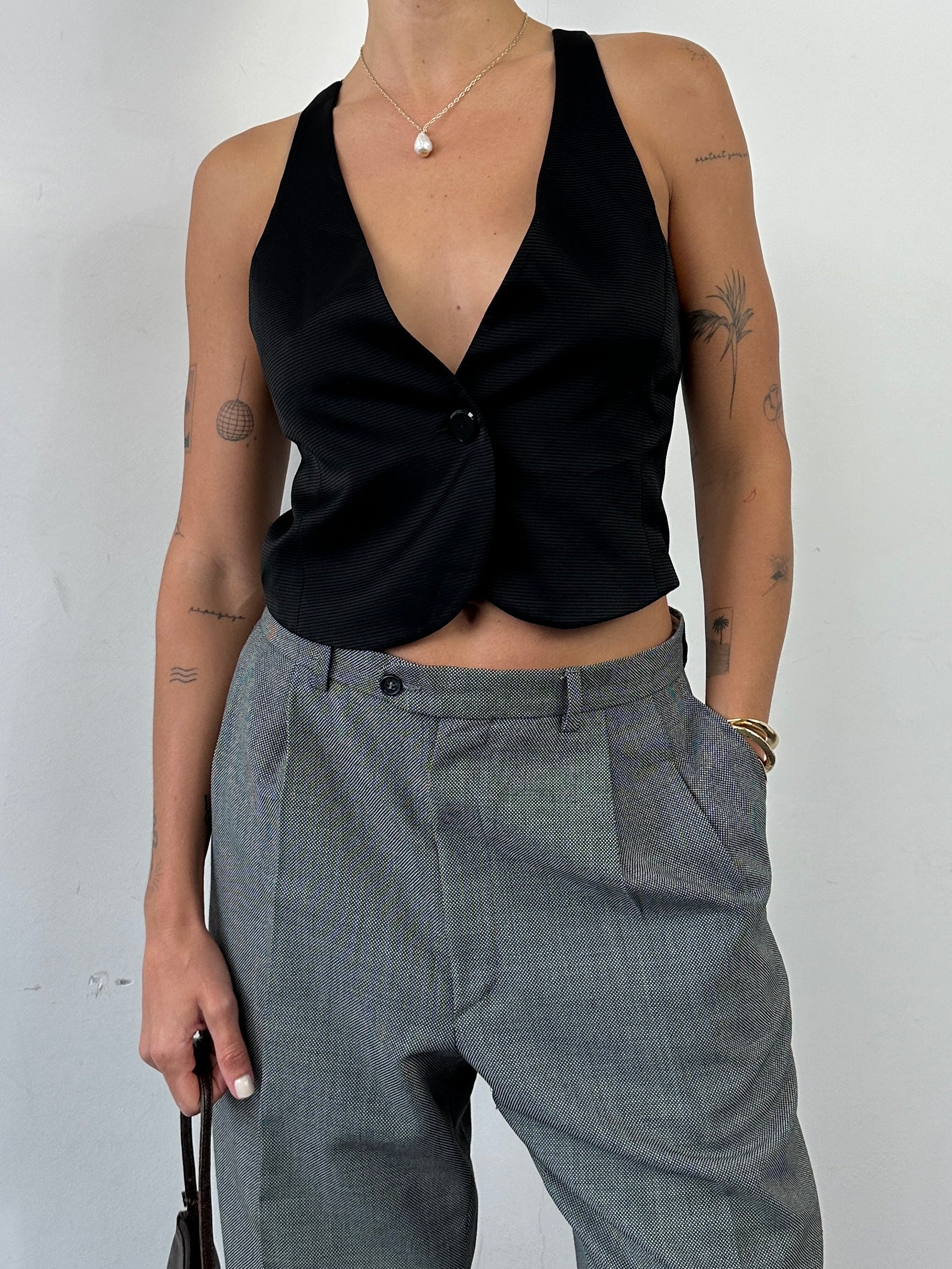 Emporio Armani tailored silk mesh back waistcoat in size S, featuring a sleek, fitted design with elegant craftsmanship.