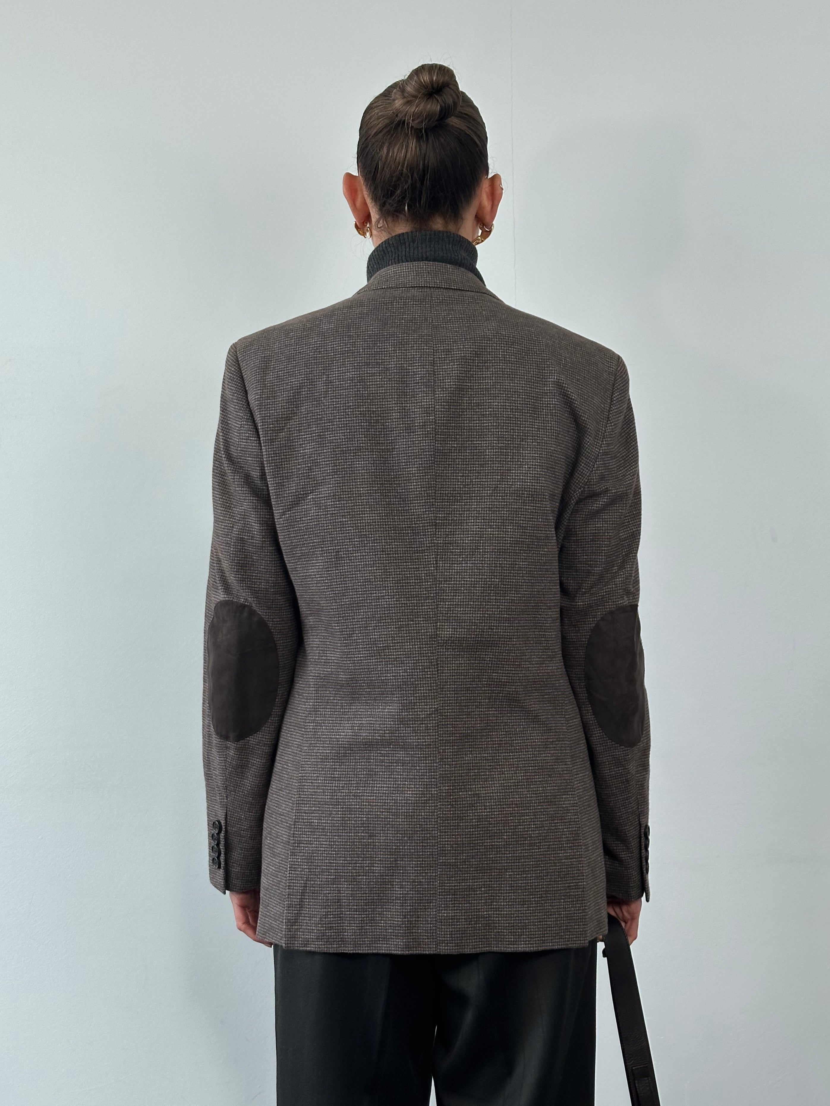 Vintage pure cotton mini check blazer in single-breasted style, size 38R/M, featuring a classic tailored fit.