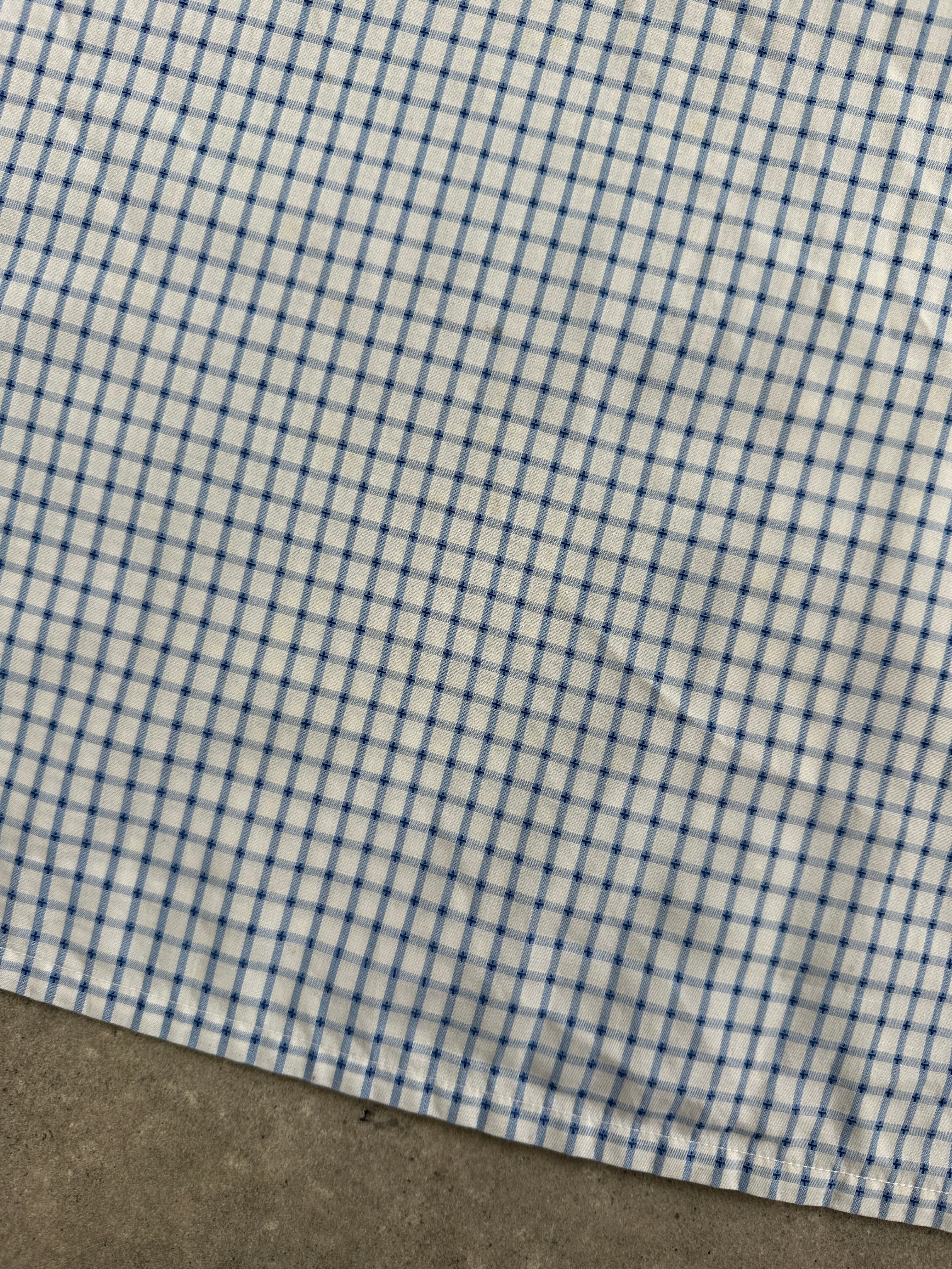 Yves Saint Laurent Pour Homme cotton check short sleeve logo shirt in size L, featuring a classic check pattern and YSL branding.