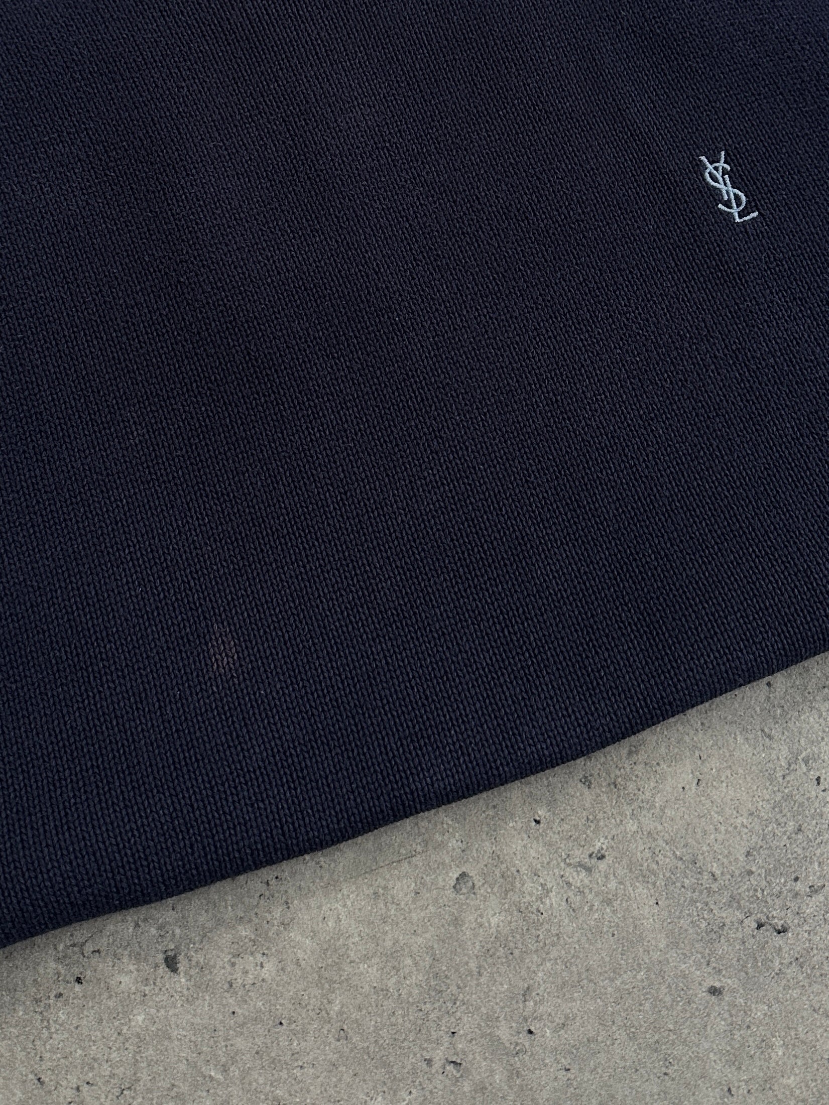 Yves Saint Laurent Pour Homme pure cotton knitted logo jumper in size L/XL, featuring the brand's signature logo design.