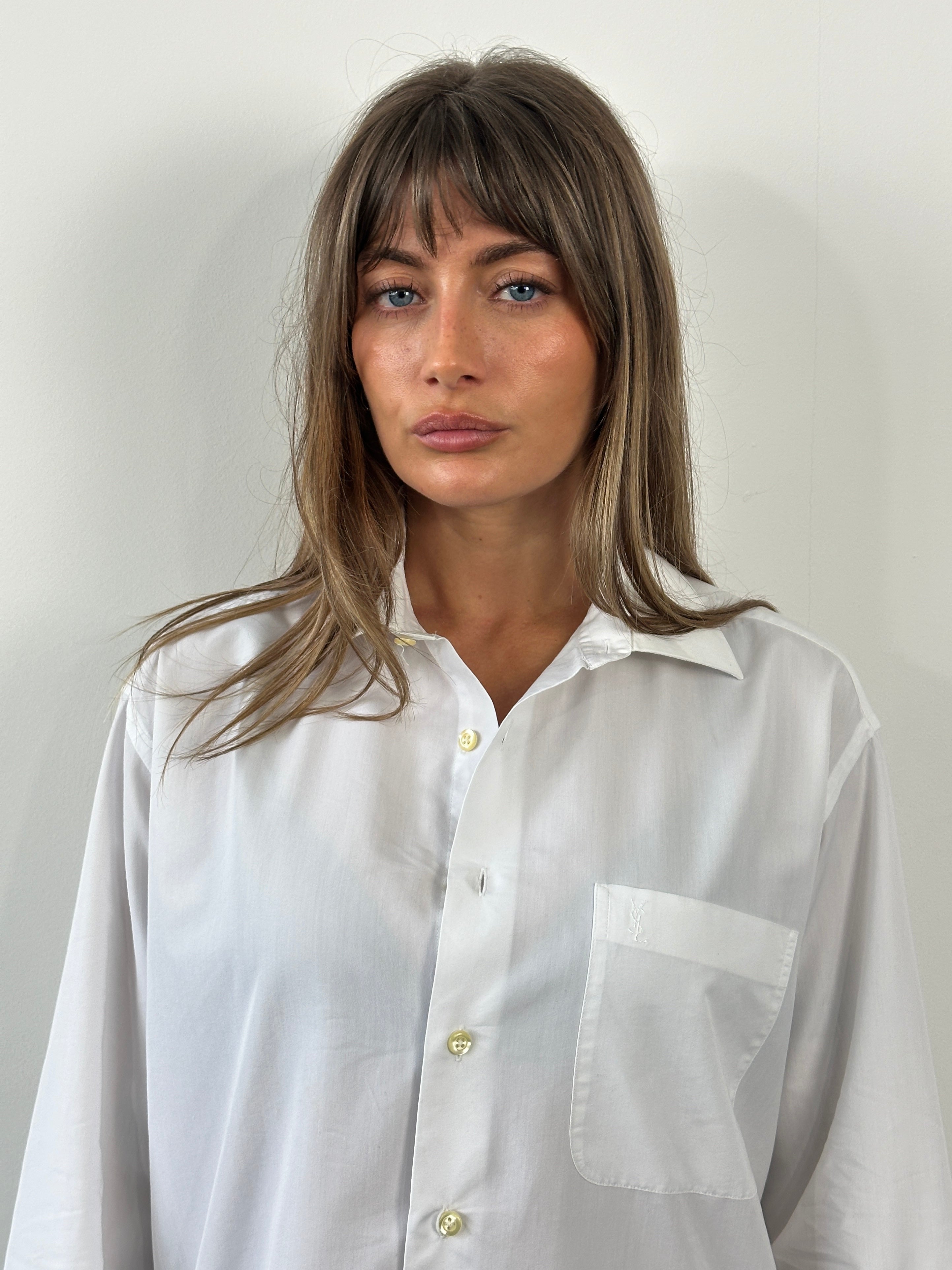 Yves Saint Laurent Pour Homme 1990s cotton logo shirt, men's size M/L, featuring classic design and brand logo detail.