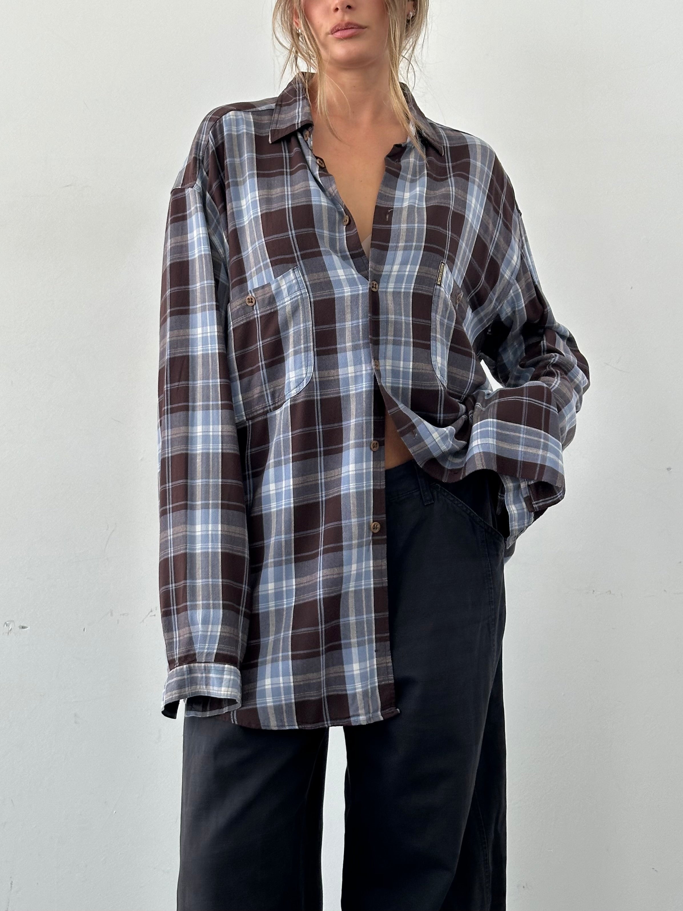 Armani Jeans 90s check flannel shirt in XXL, featuring a classic red and black plaid design, long sleeves, and button front.