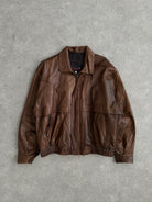 Vintage Tobacco Leather Bomber Jacket - XL - SYLK