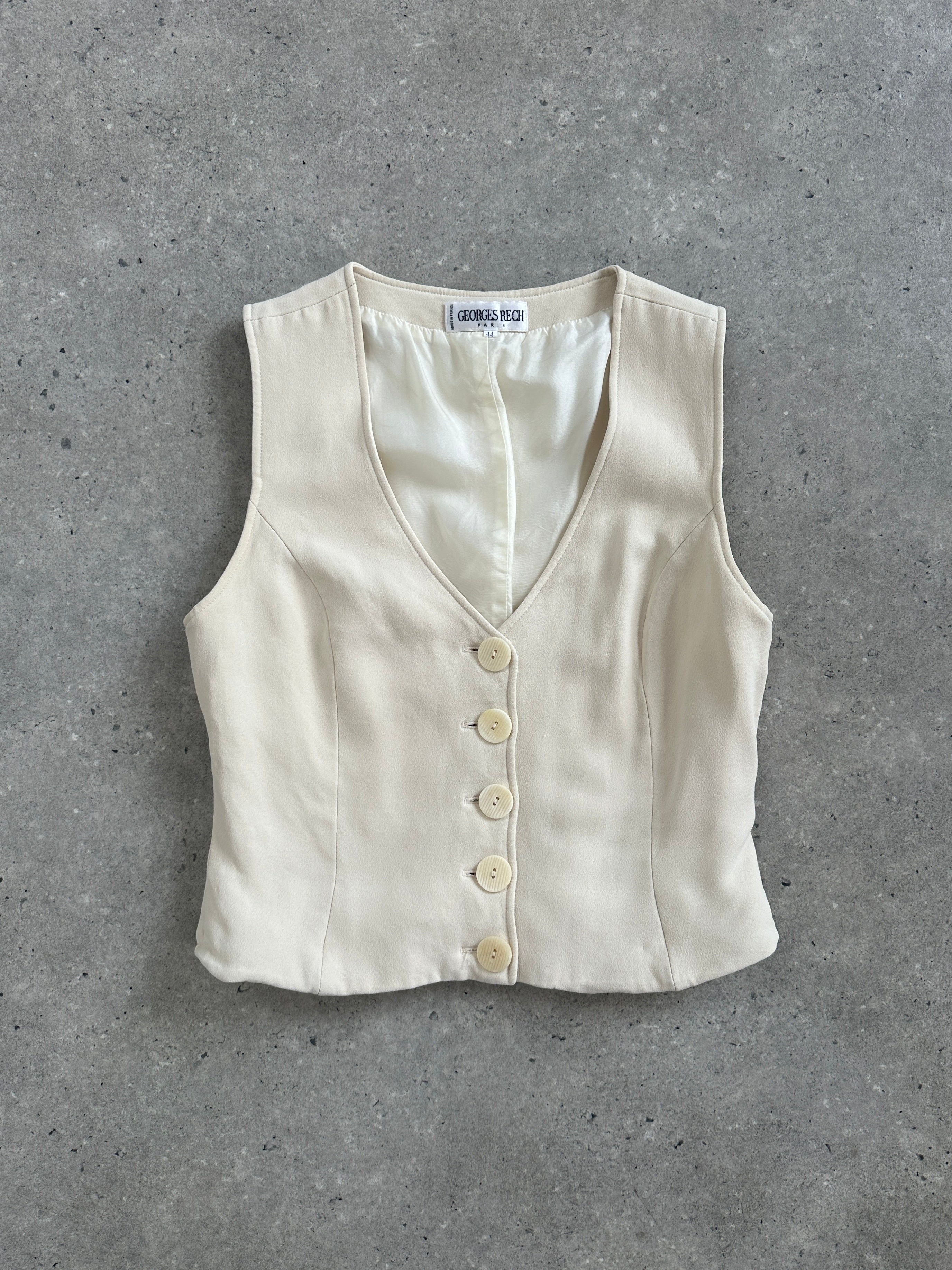 Vintage French 1980s tailored waistcoat, medium size, classic vintage style, detailed stitching and elegant fit.