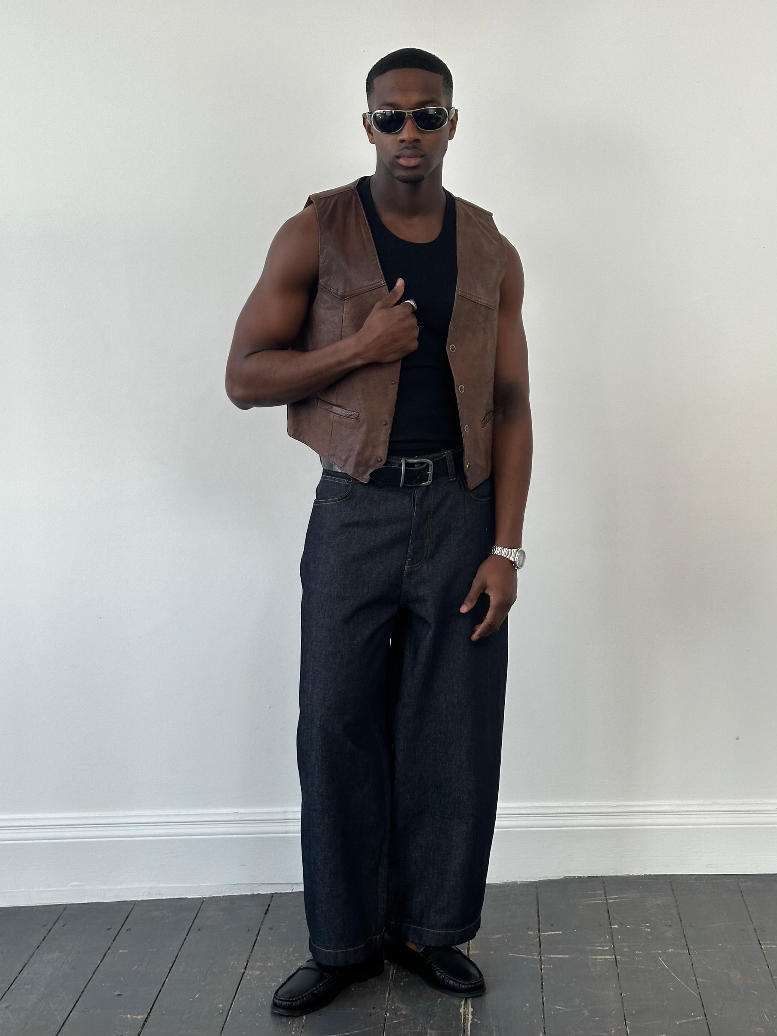 Italian Vintage 1990s Aged Leather Waistcoat - M