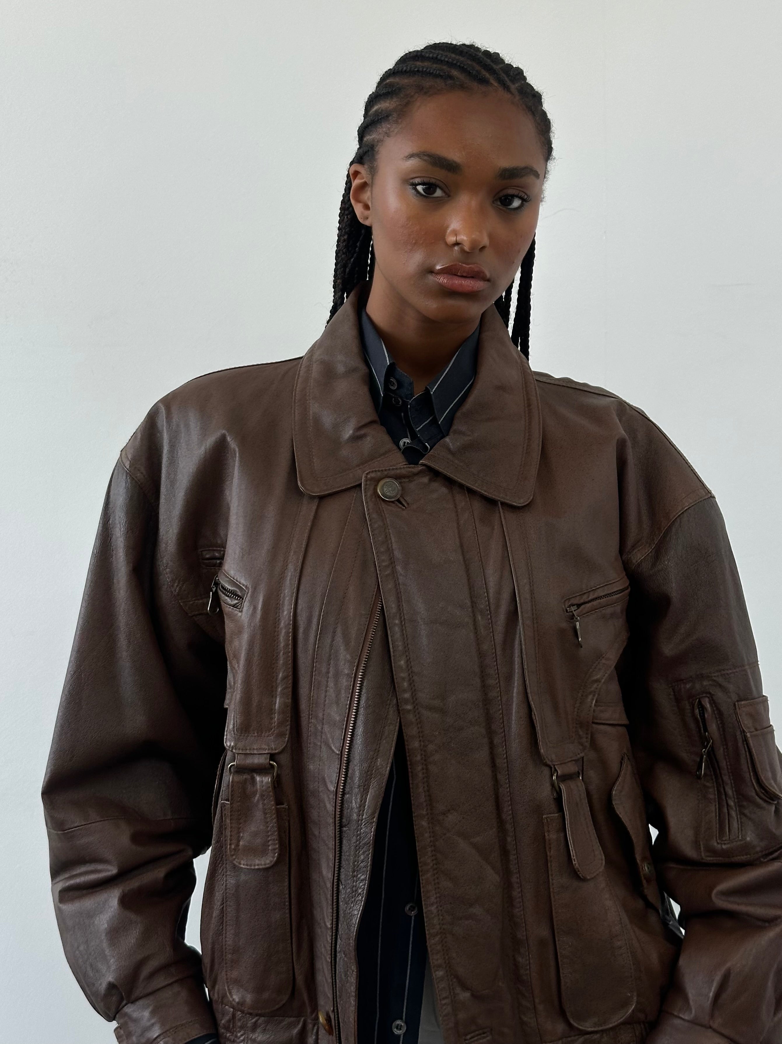 Vintage 1980s Leather Bomber Jacket - L/XL - SYLK