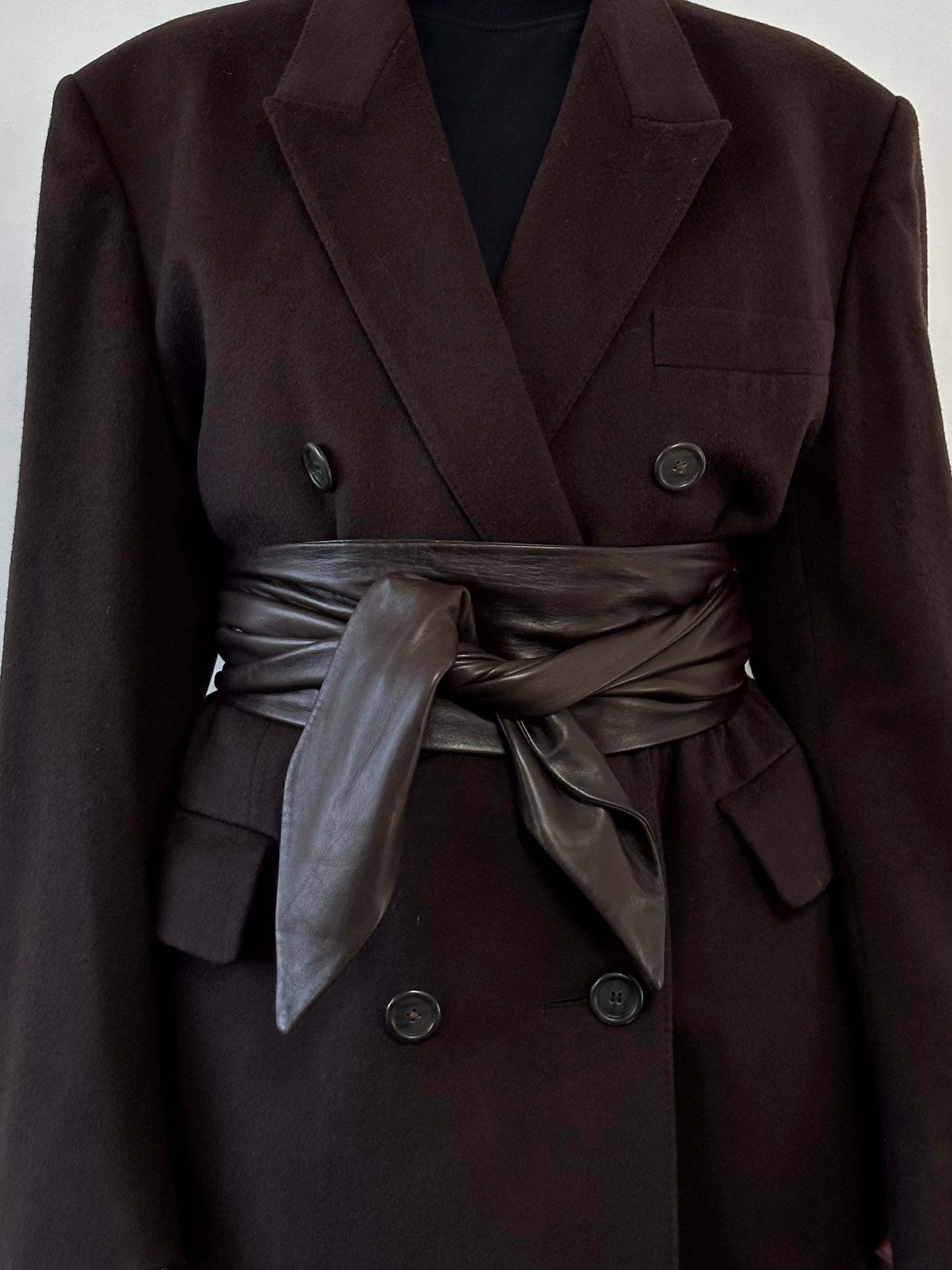 Christian Dior wool cashmere double-breasted coat in XL, stylishly displayed on a hanger with a neutral background.