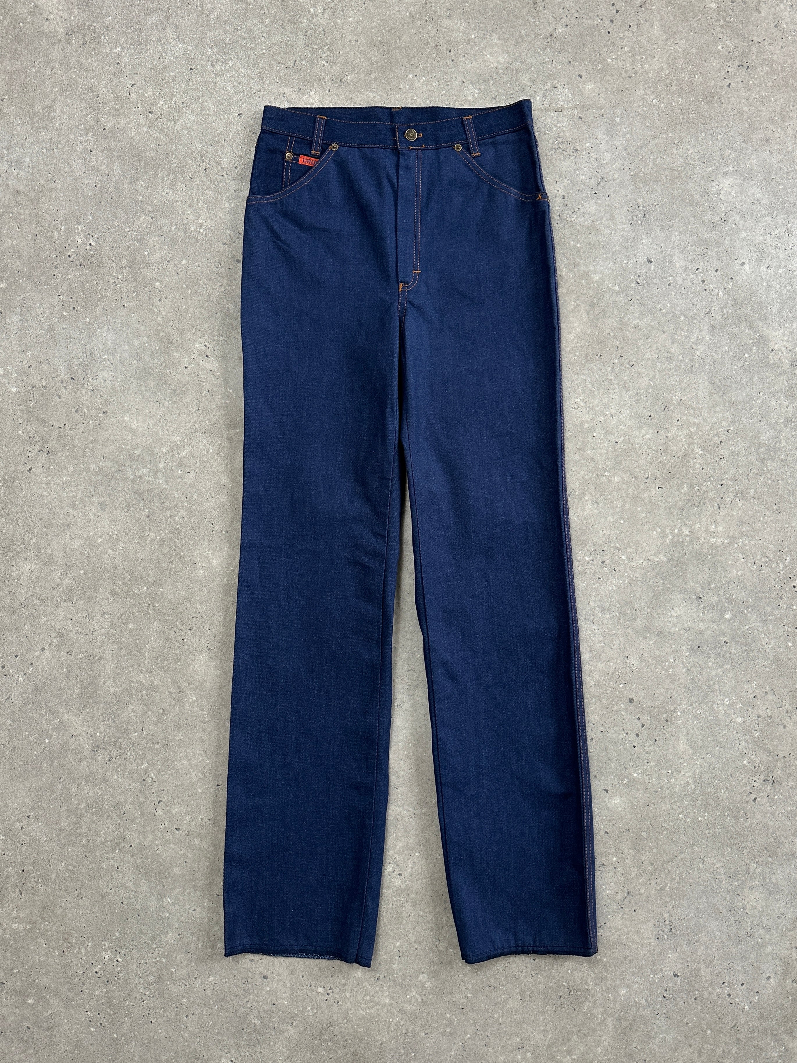 Vintage Italian 1990s high-waisted straight leg denim jeans, W28, with classic blue wash and vintage styling.