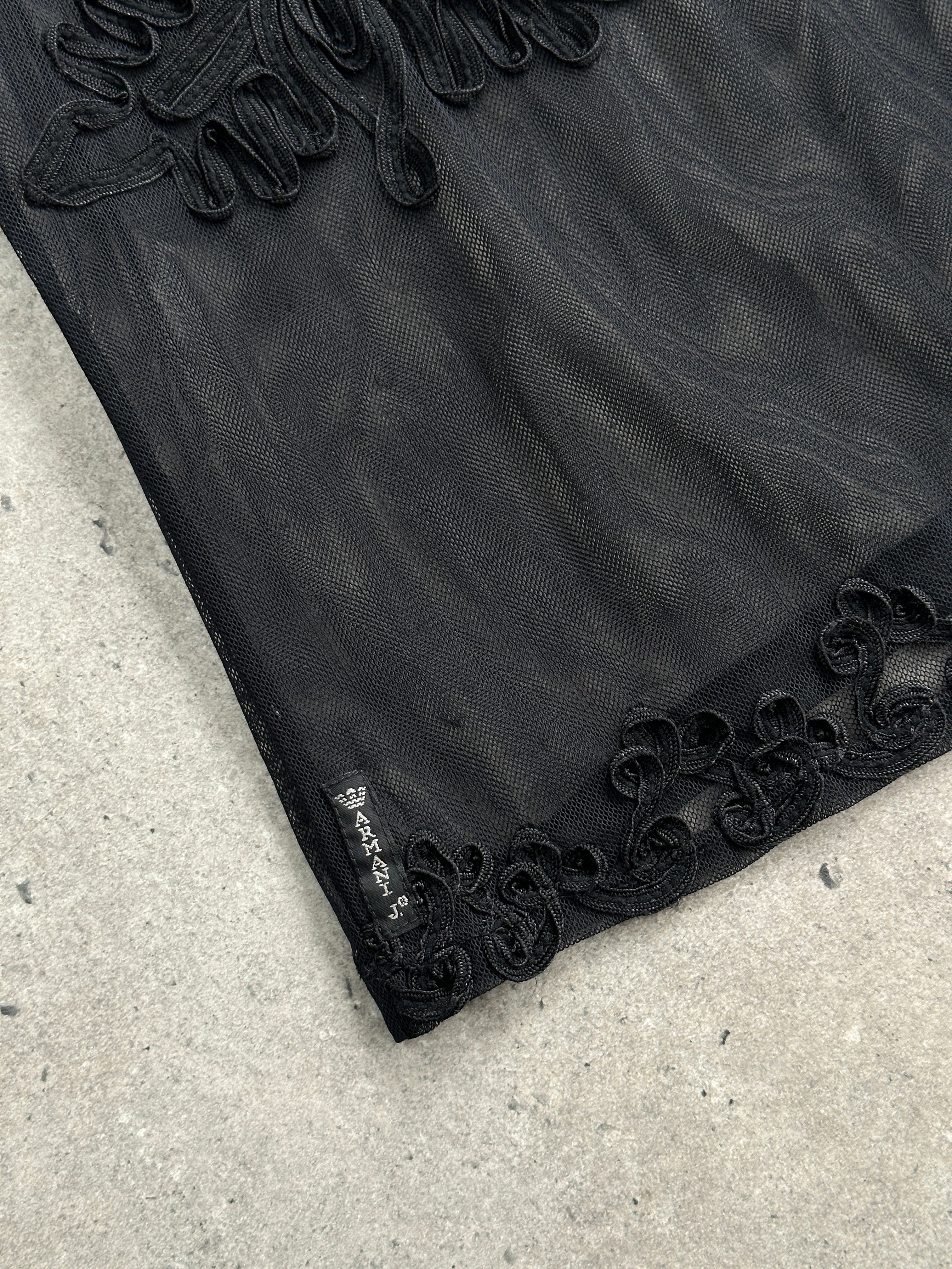 Armani Jeans sheer appliqué vest top in size S, featuring lightweight fabric and decorative appliqué details.