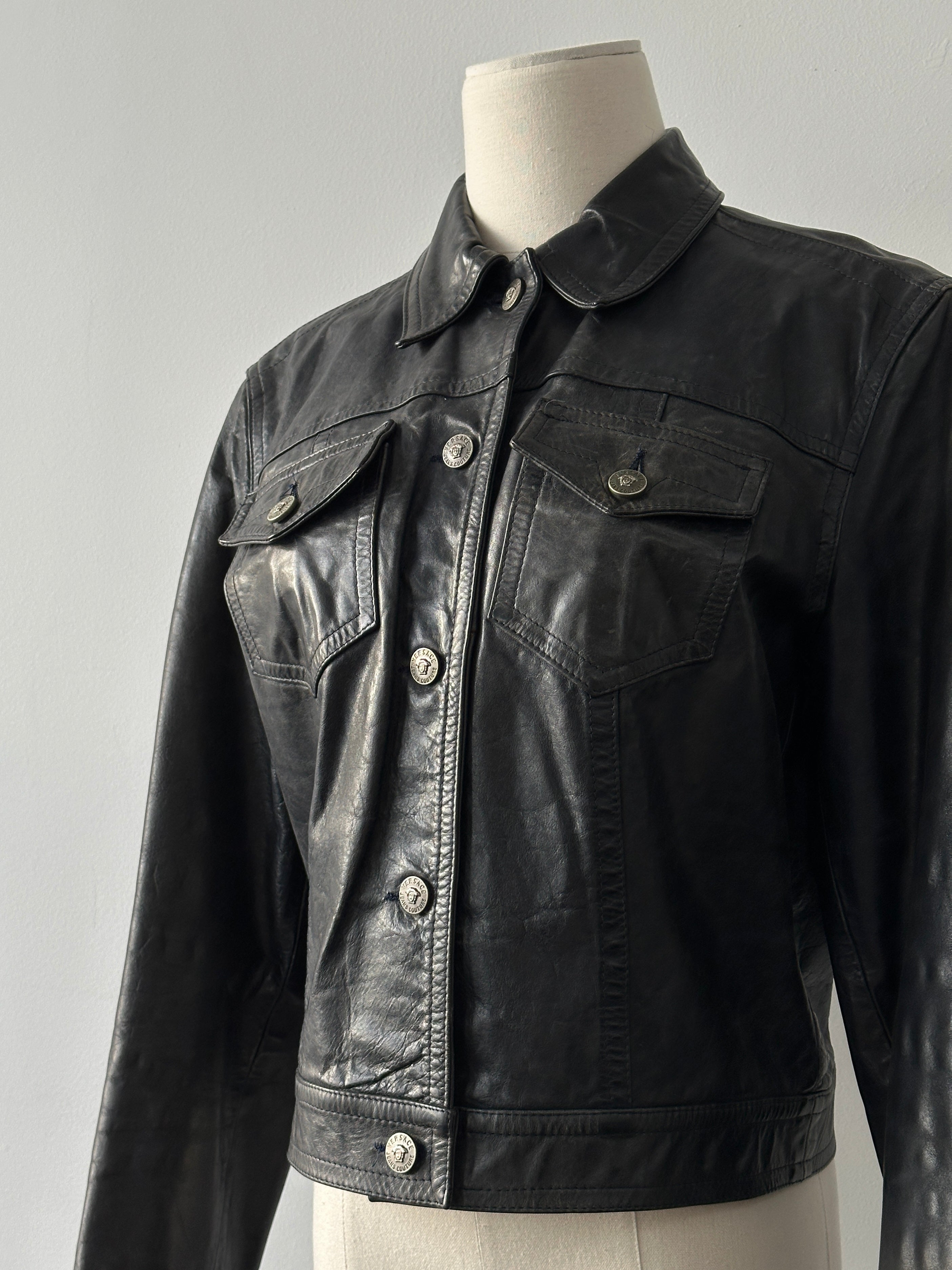 Versace Jeans Couture 2000s Bespoke Button Leather Jacket - S-M