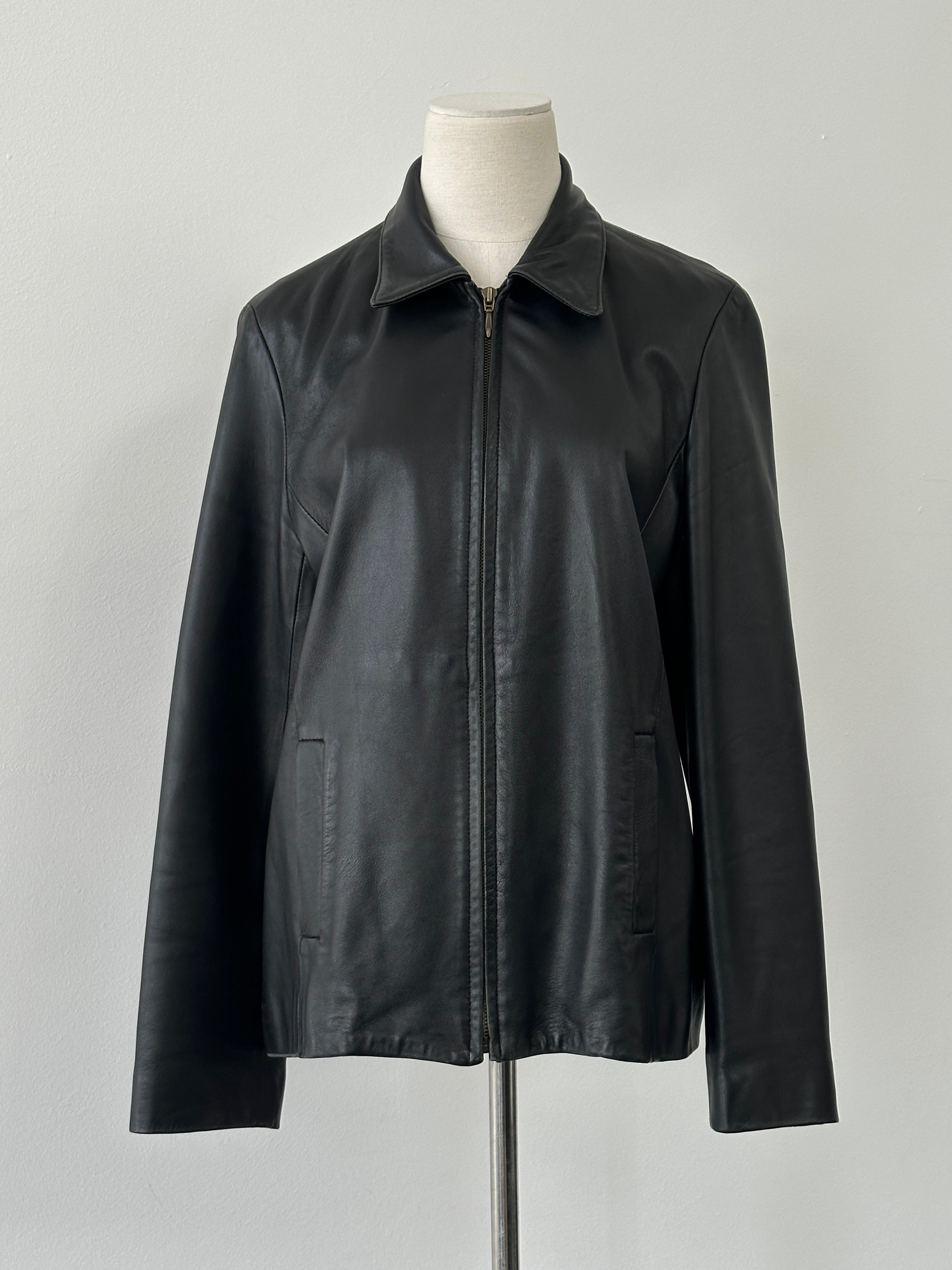 British Vintage 1990s Minimal Smooth Leather Jacket - M