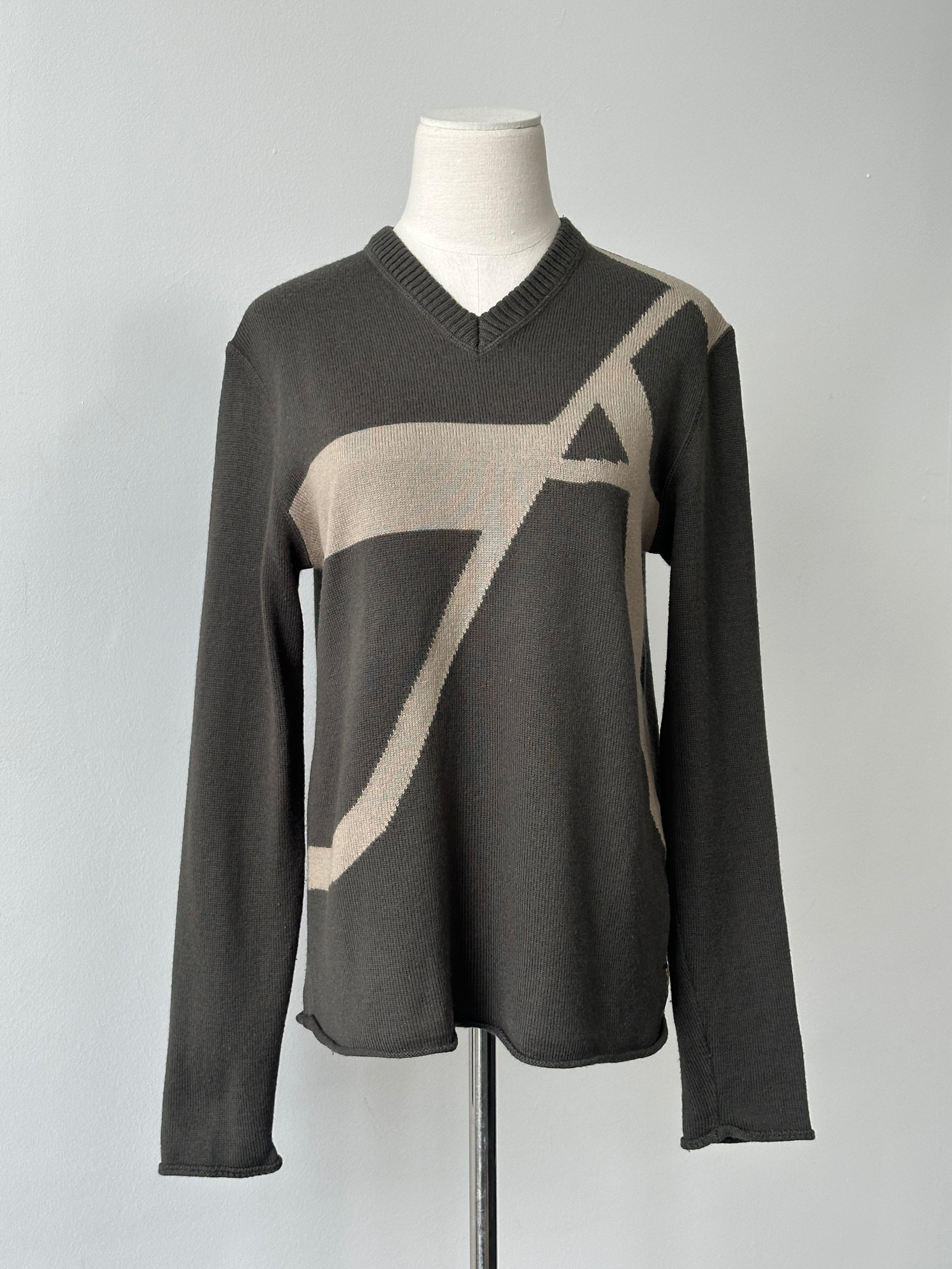 Armani Jeans 1990s Wool Logo V Neck Jumper - S
