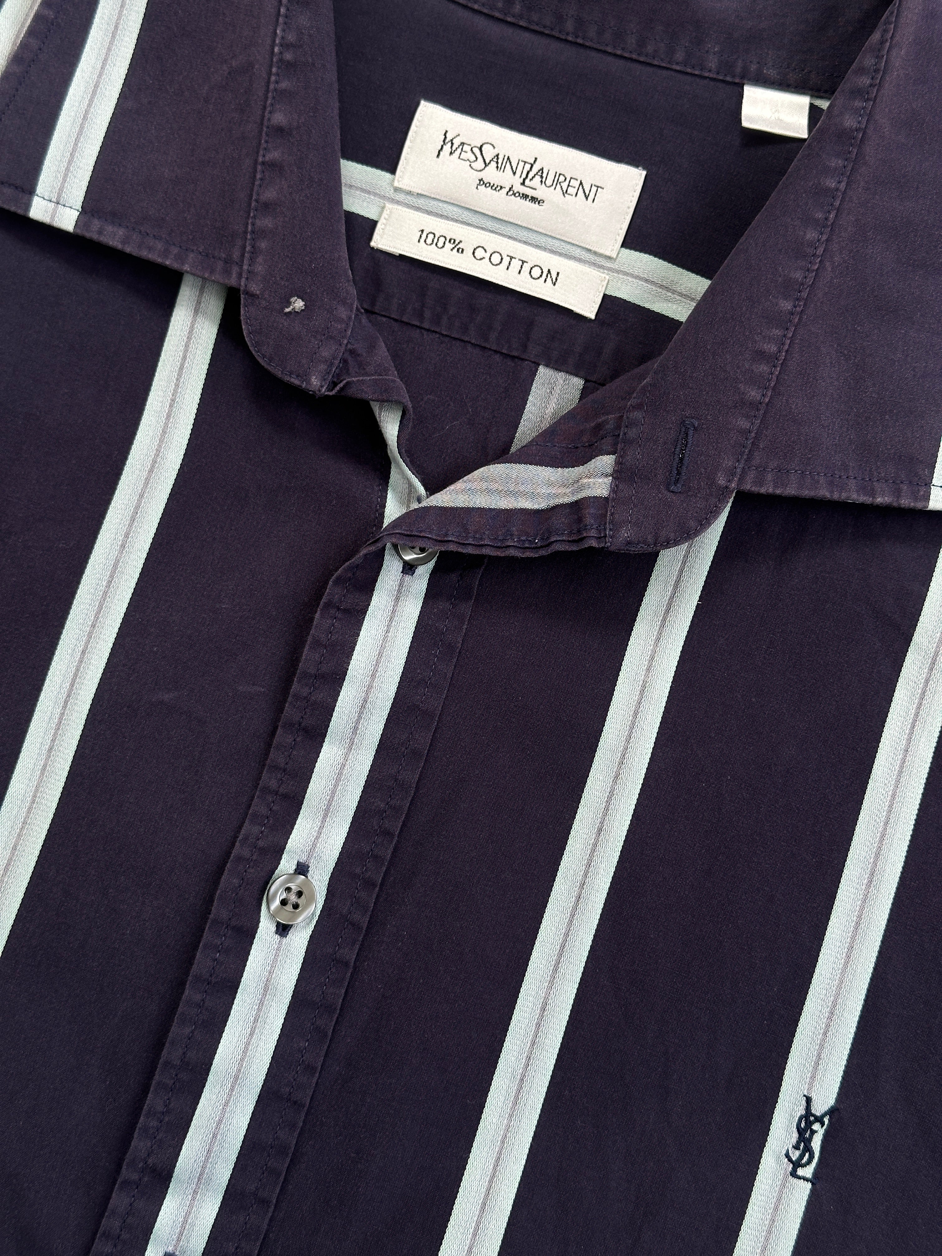 Yves Saint Saint Pour Homme 2000s Pure Cotton Striped Shirt - XXL