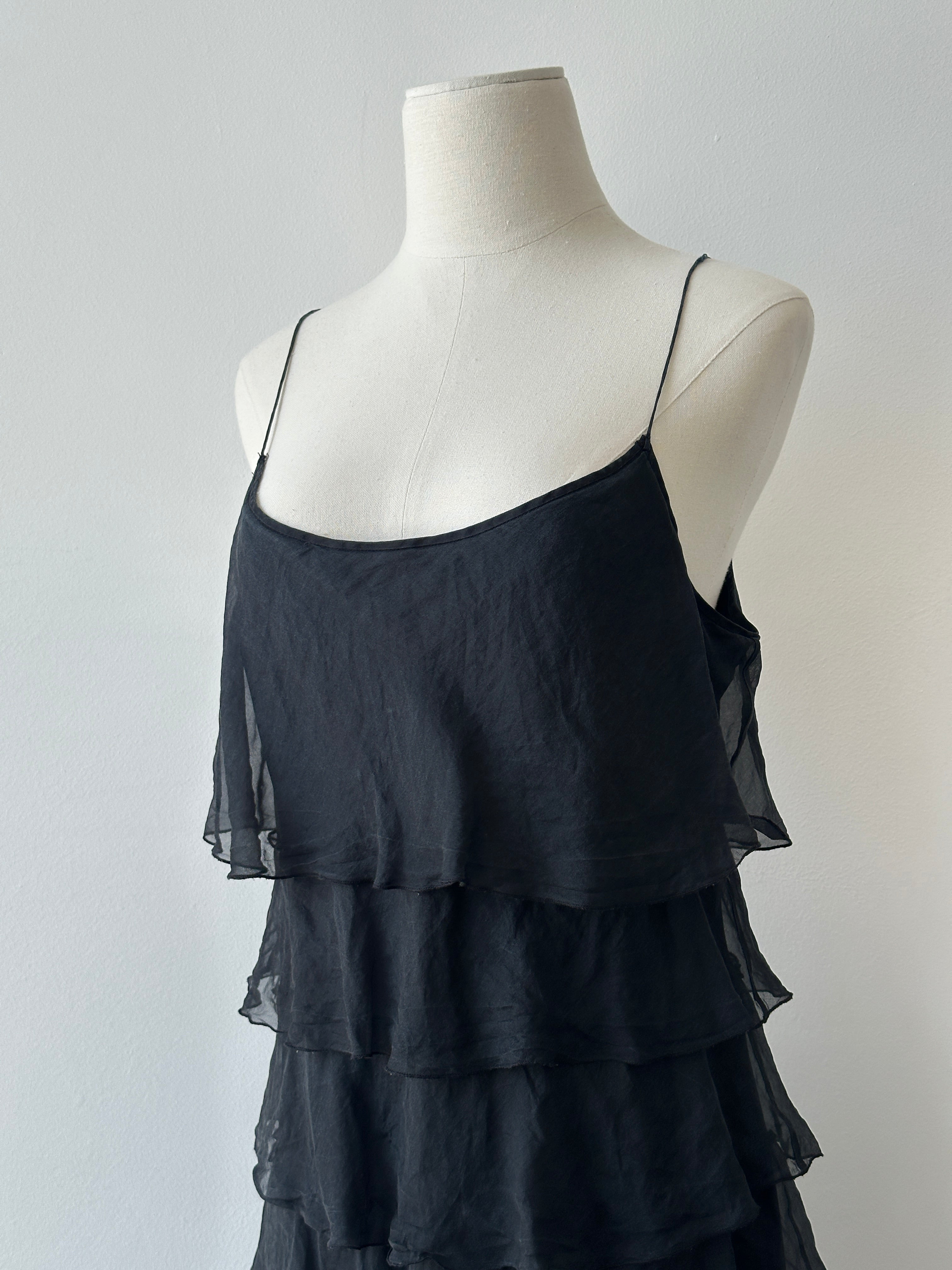 Vintage 2000s Pure Silk Tiered Ruffle Slip Dress - M