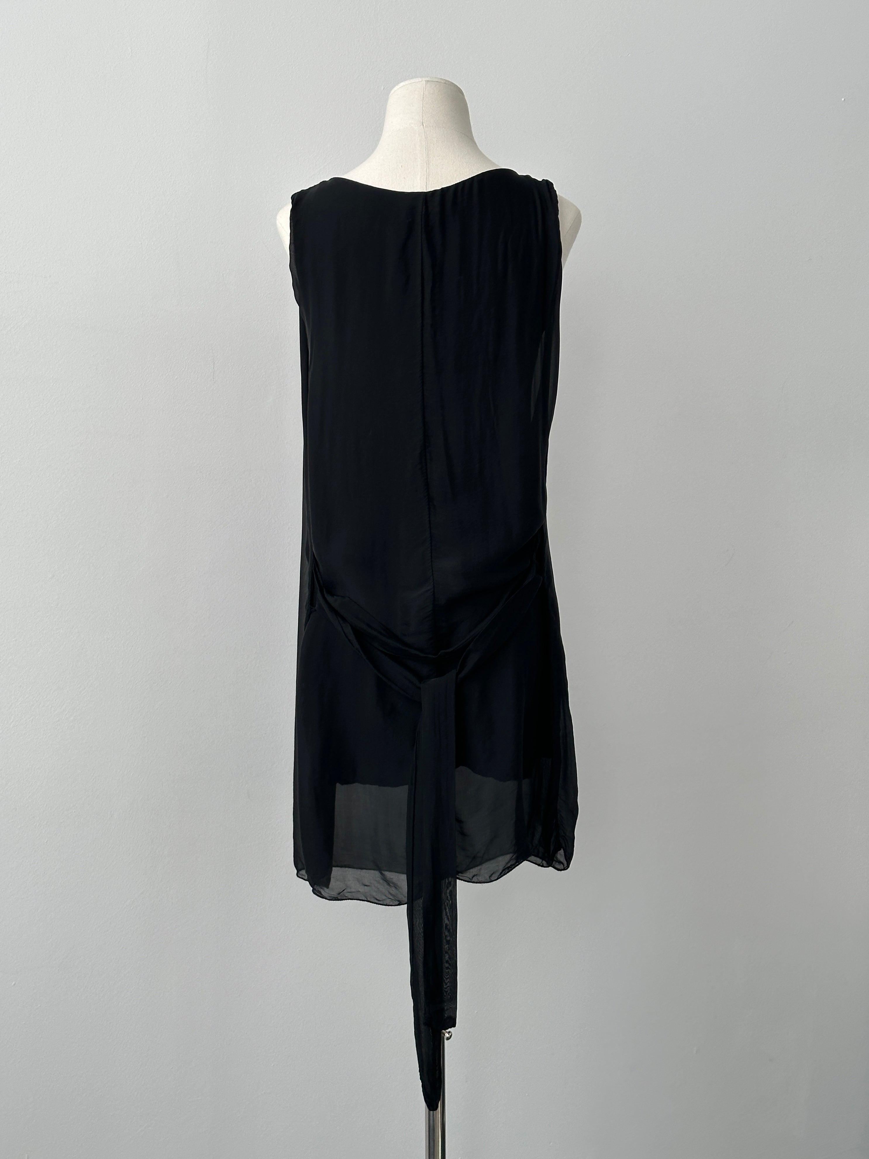 Italian Vintage 1990s Pure Silk Sleeveless Belted Dress - M