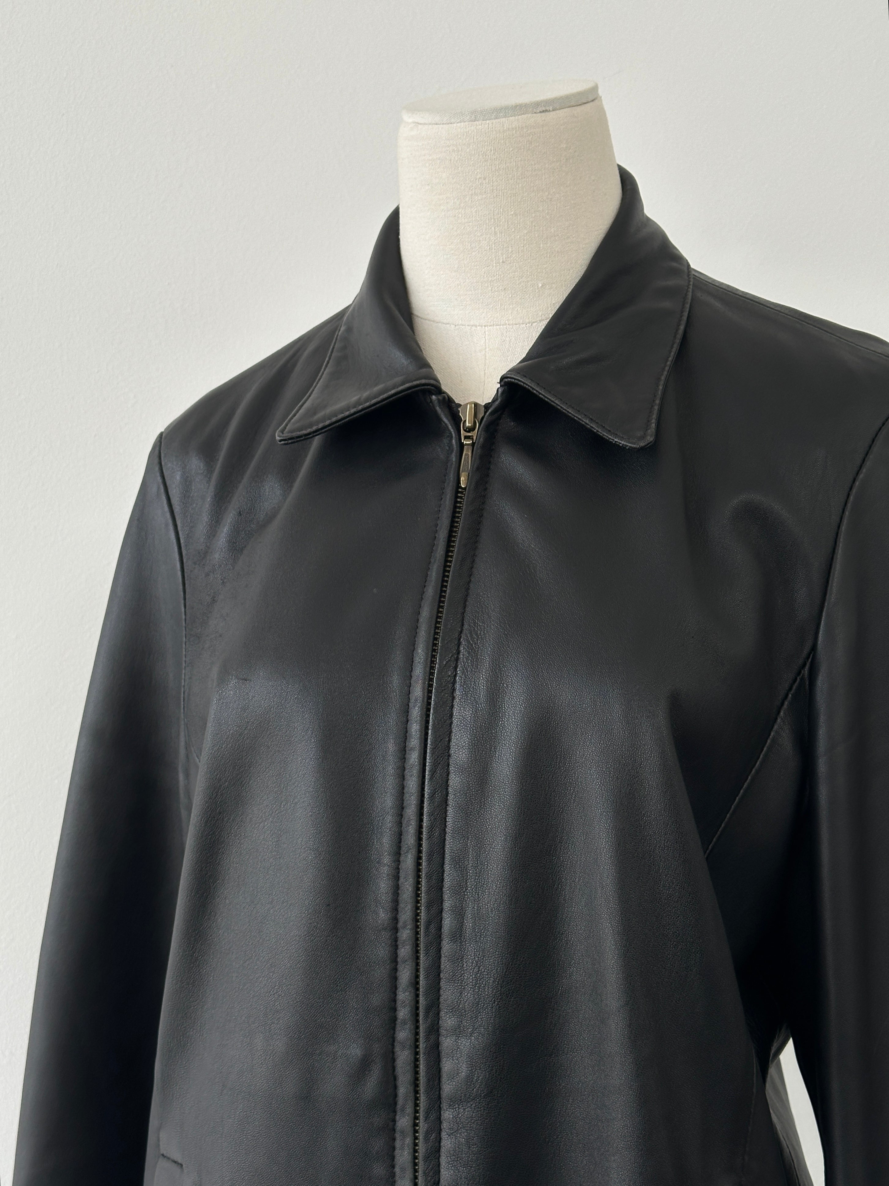 British Vintage 1990s Minimal Smooth Leather Jacket - M