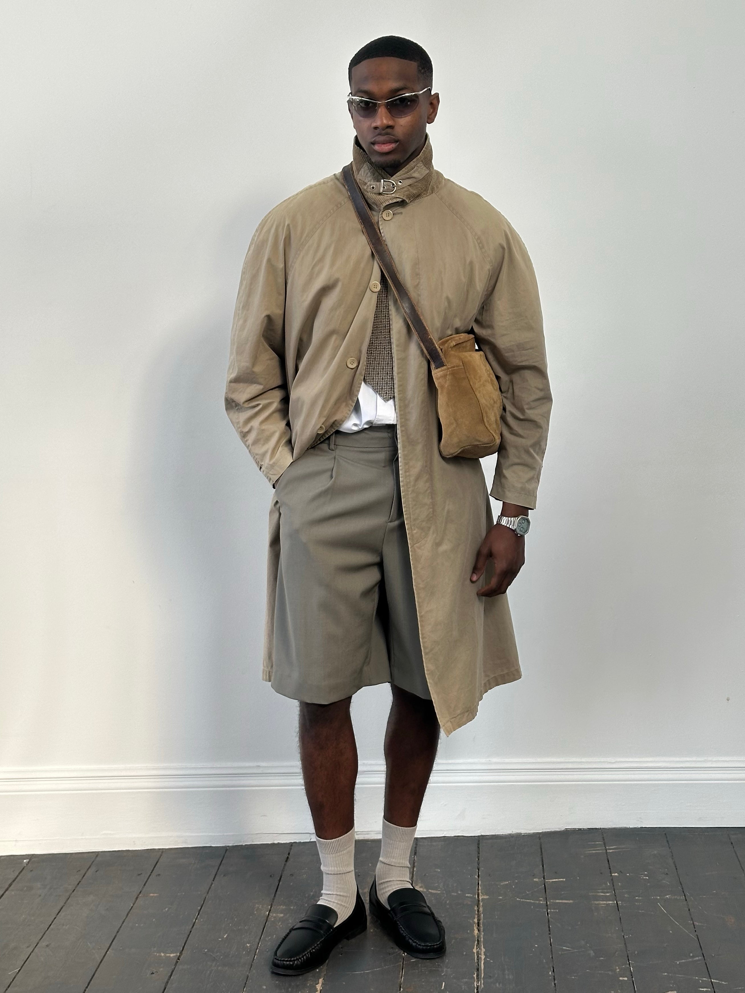 Givenchy 1990s Cotton High Neck Trench Coat - L