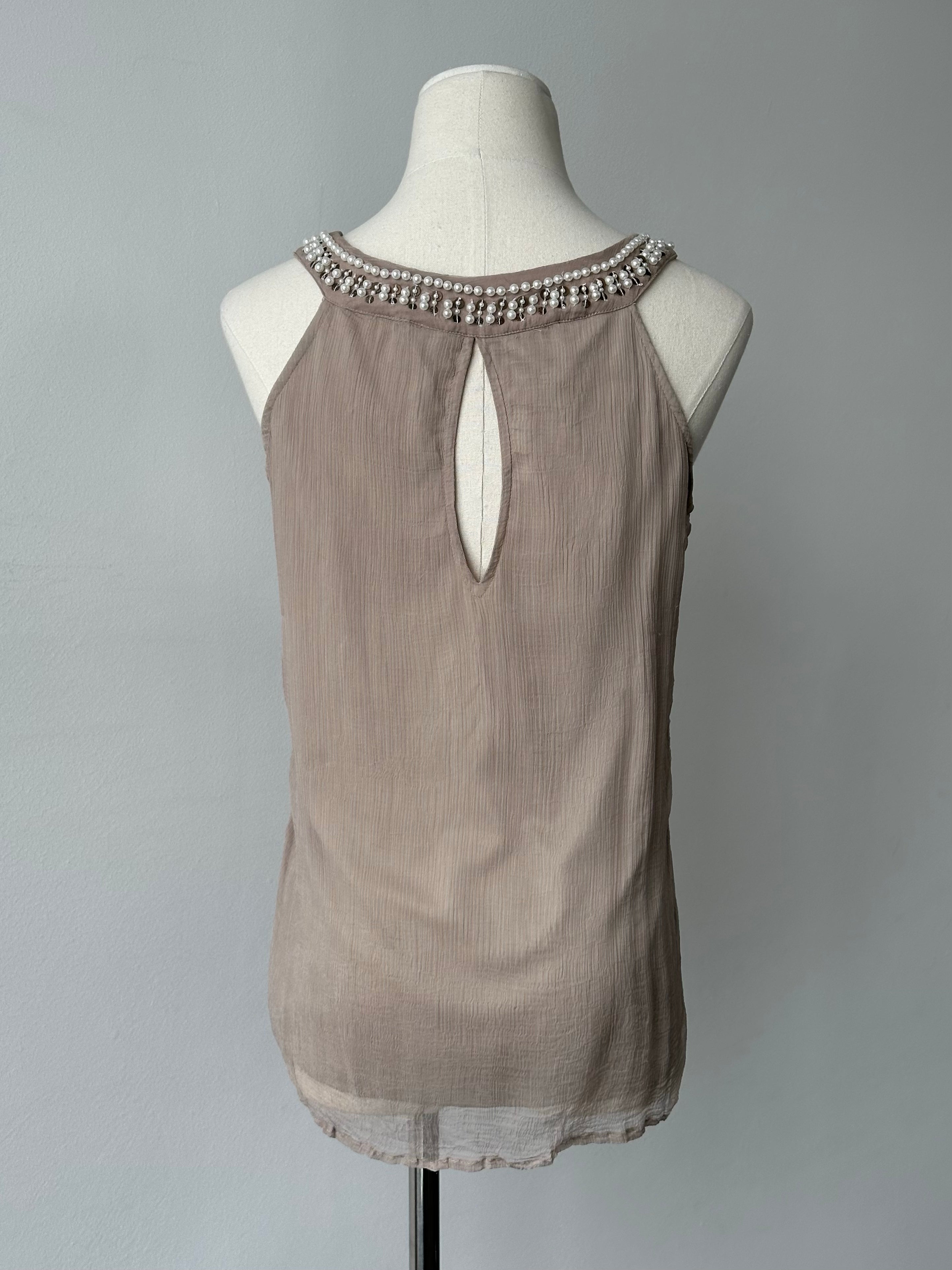 Vintage 2000s Plisse Pearl Sleeveless Top - S