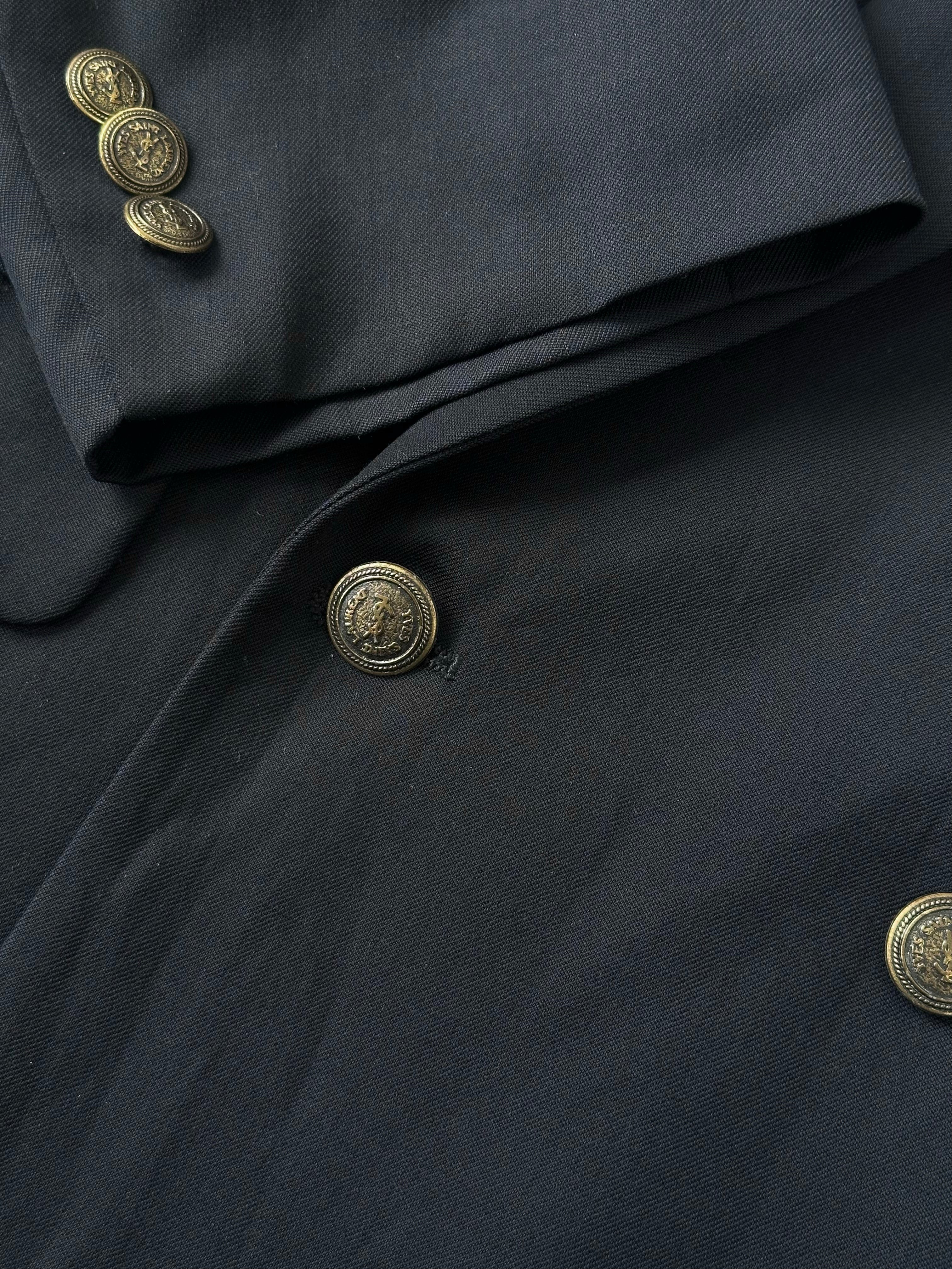 Yves Saint Laurent 1980s bespoke double-breasted wool blazer in XL/XXL, featuring classic design and tailored fit.