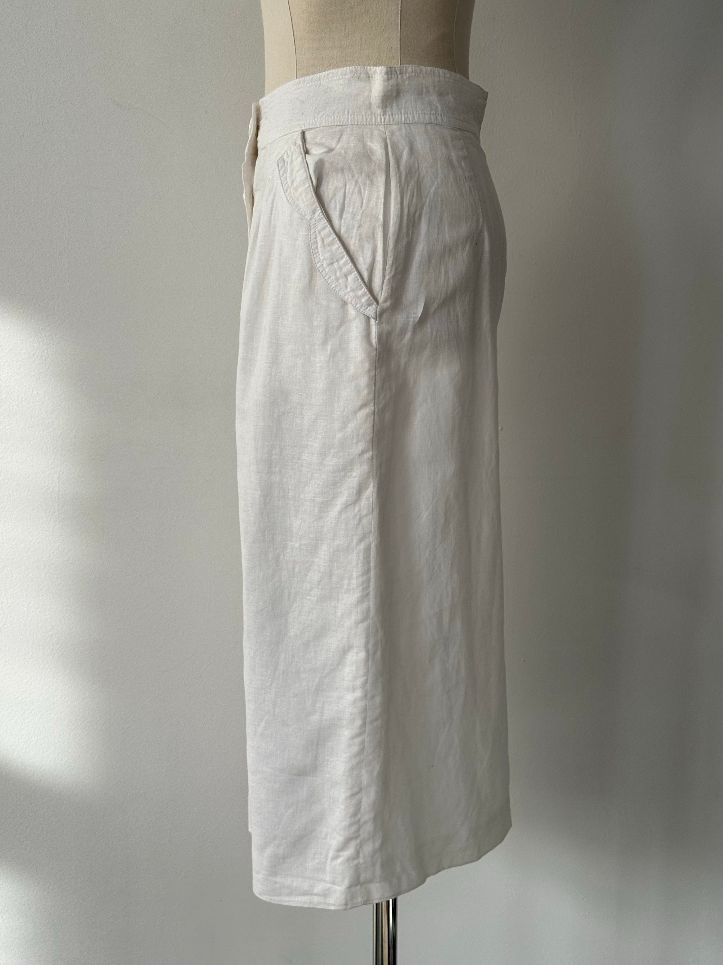 Vintage 1990s Linen Midi Skirt - W25
