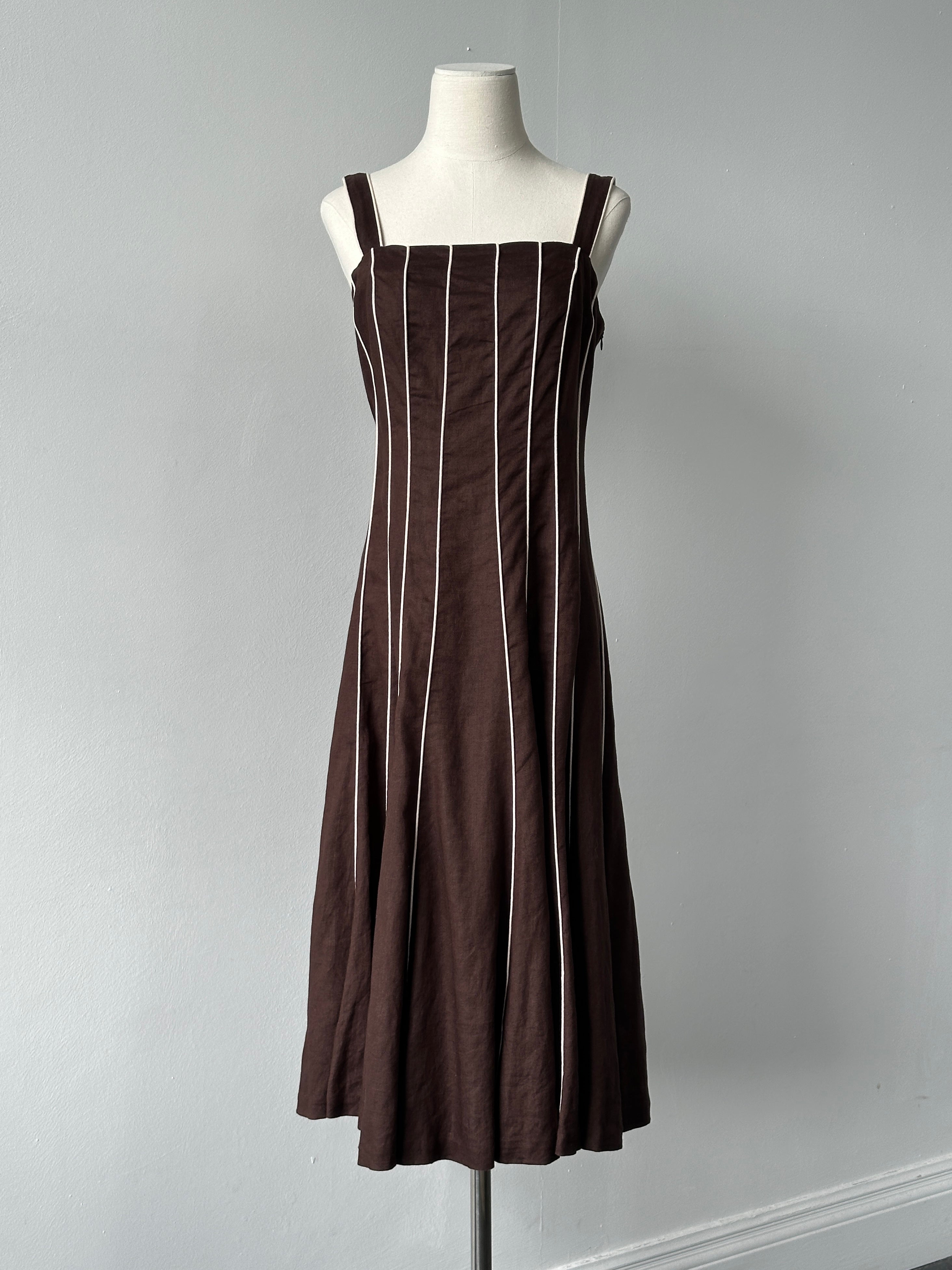 Vintage 1990s Pure Linen Striped Dress - M