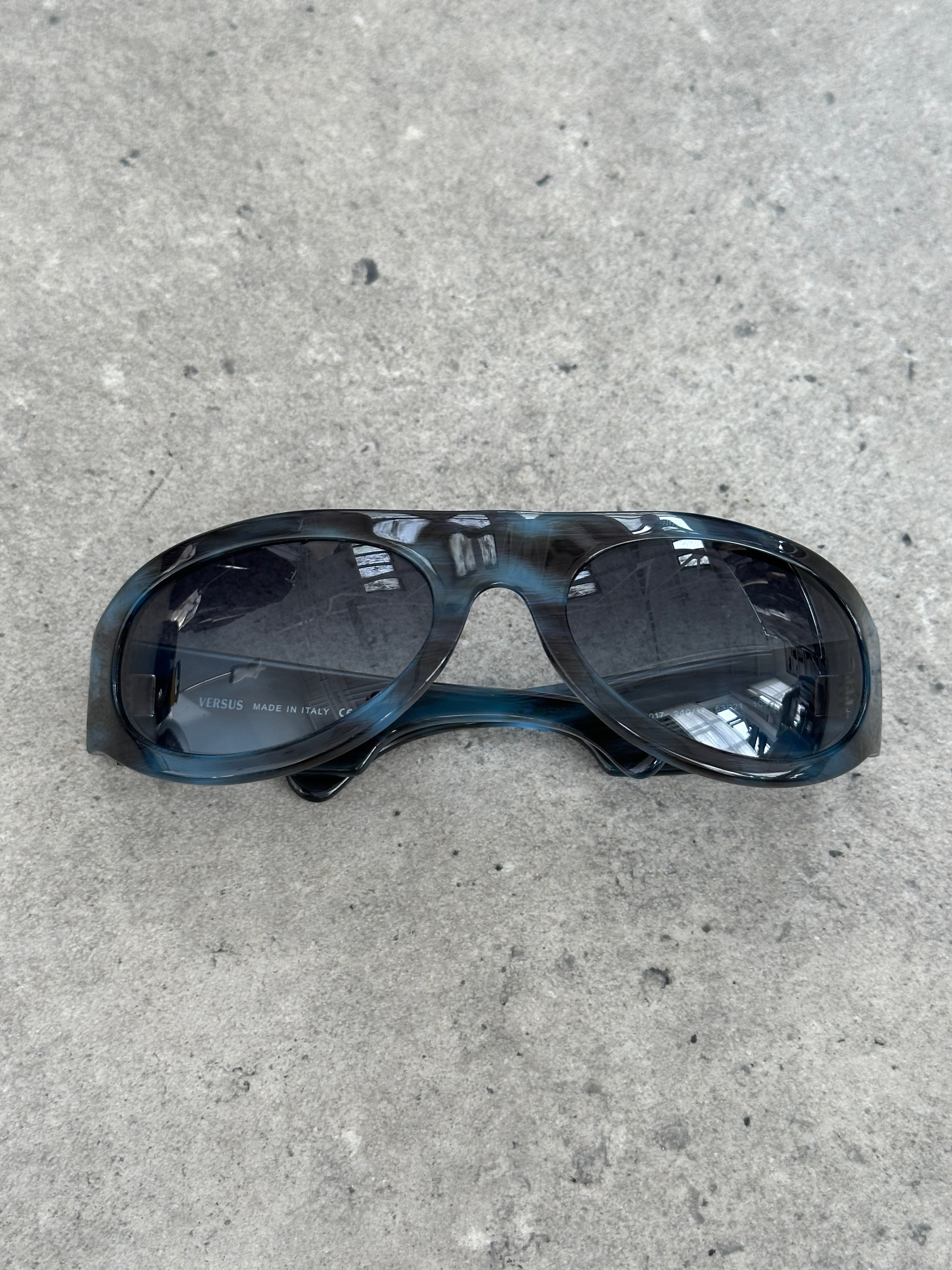 Versace Versus 2000s Marbled Wrap Shield Logo Sunglasses