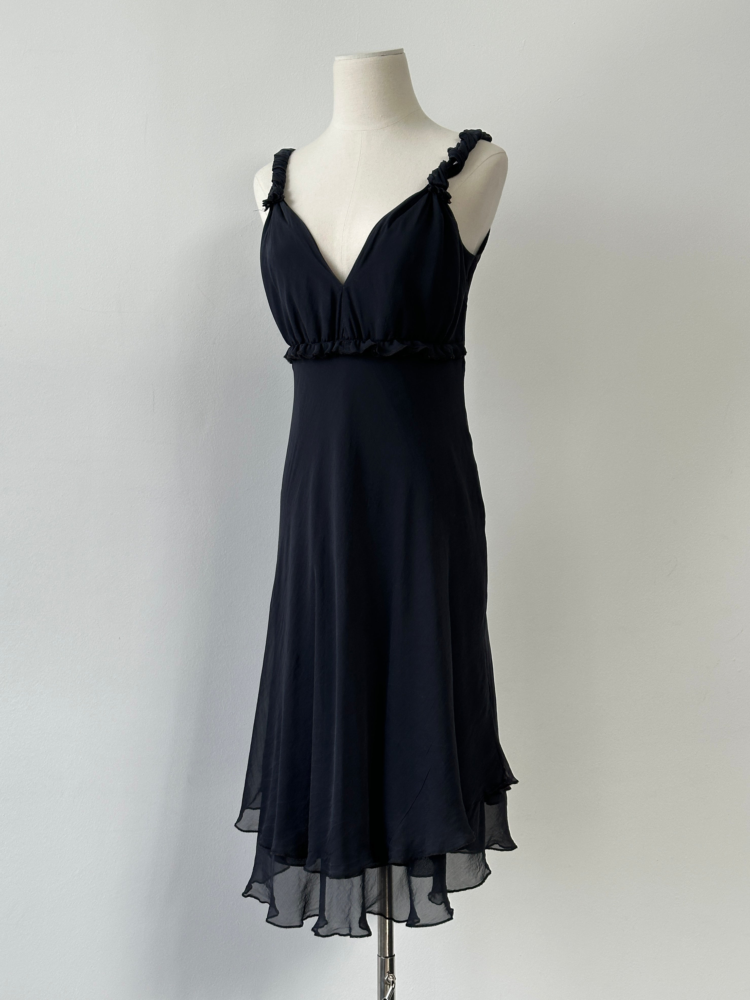Vintage 2000s Pure Silk V Neck Layered Midi Dress - M