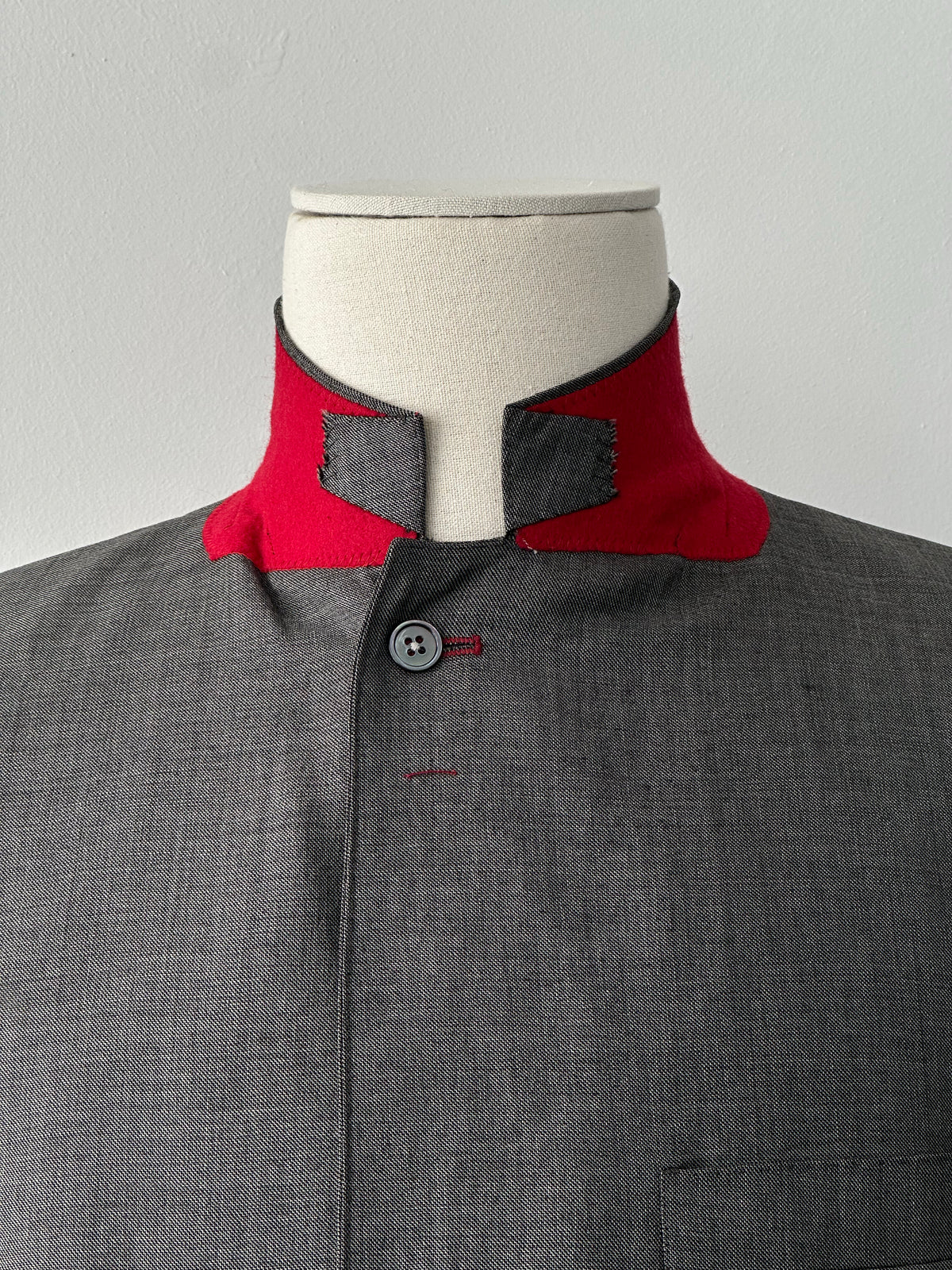 Loro Piana 1990s Pure Wool High Neck Contrast Collar Blazer - 40R