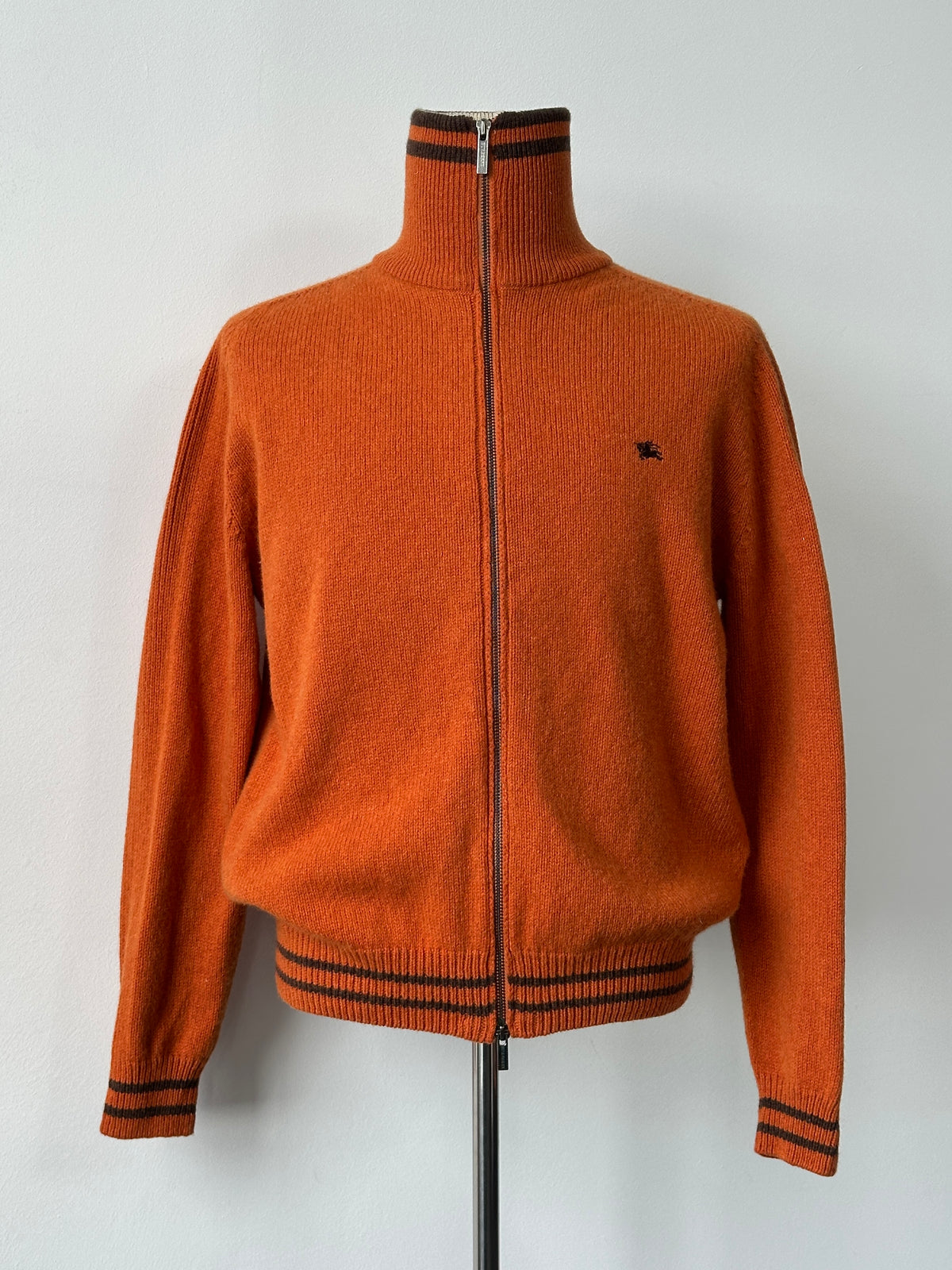 Burberry 1990s Wool Double Zip Funnel Neck Cardigan - L