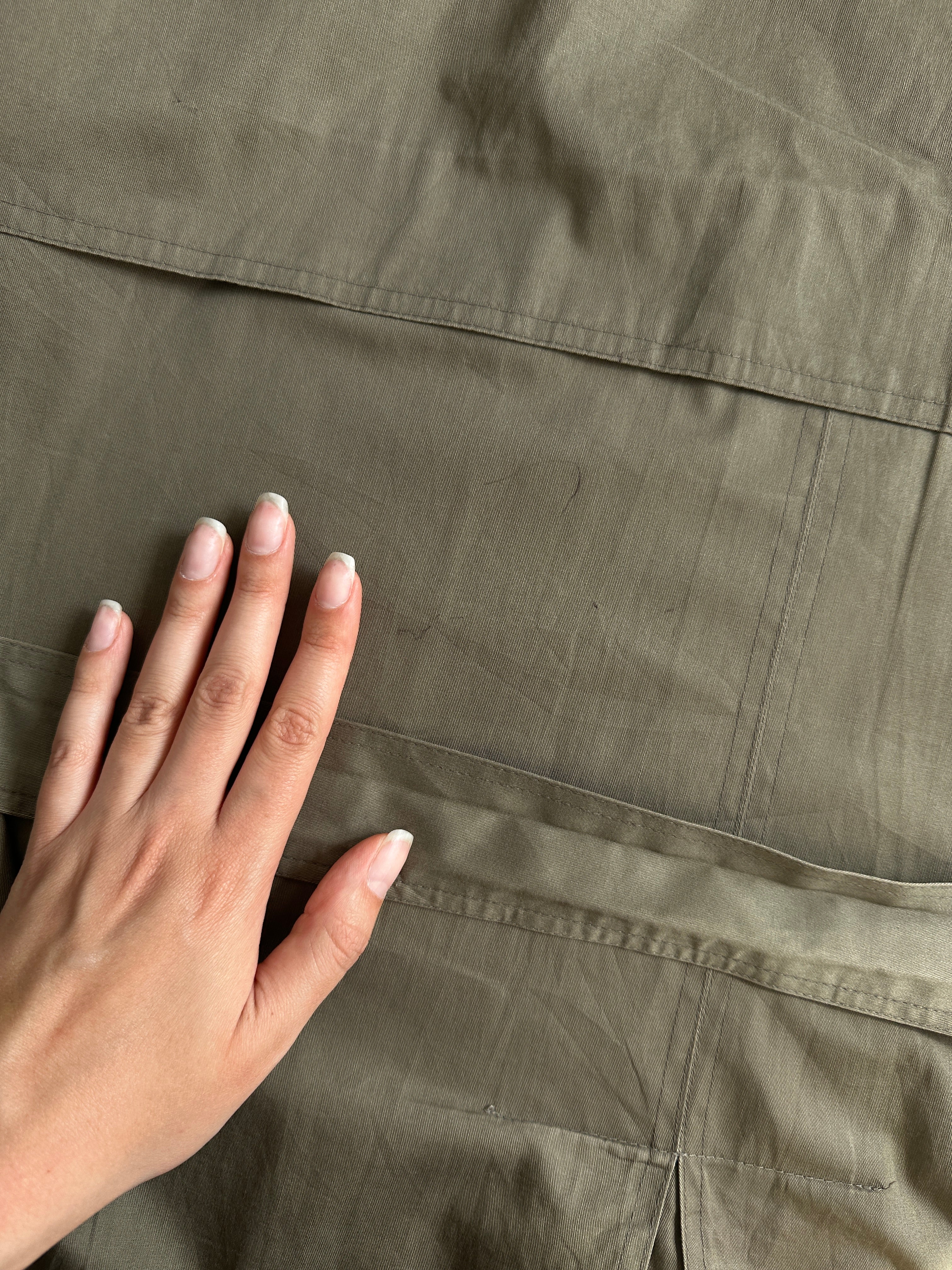 Yves Saint Laurent Pour Homme double-breasted cotton trench coat in beige, XXL size, featuring belted waist and classic trench design.