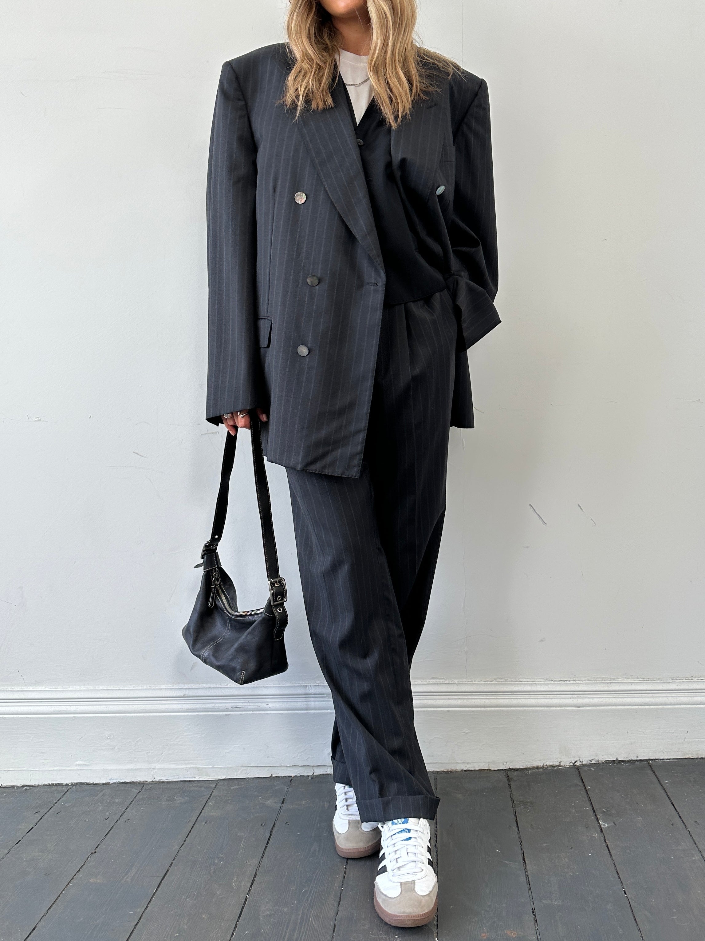 Pierre Cardin Pinstripe Double Breasted Wool Suit - XL - SYLK