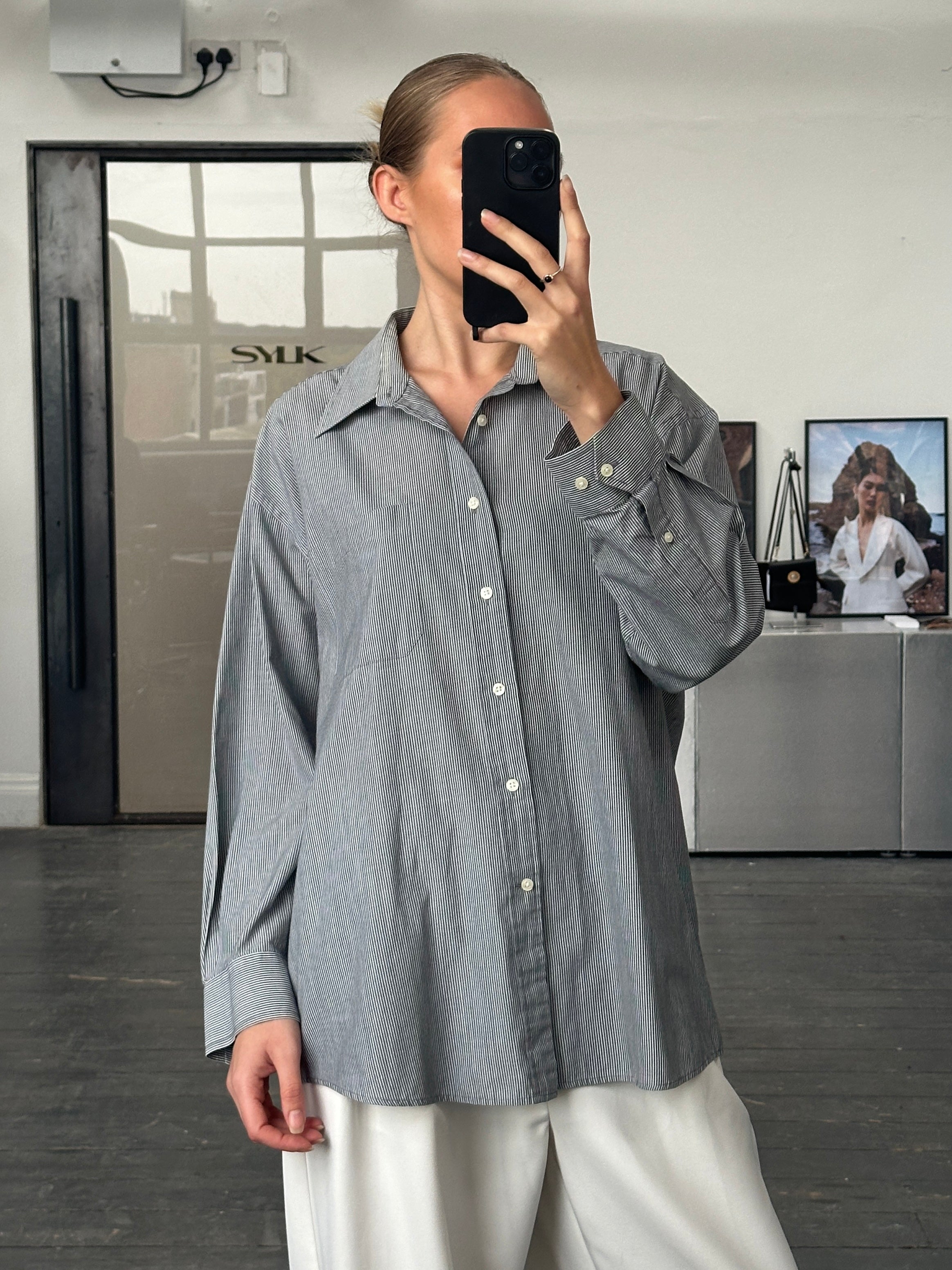 Christian Dior 1990s striped cotton shirt in size L, featuring classic button-up design and bold multicolor stripe pattern.