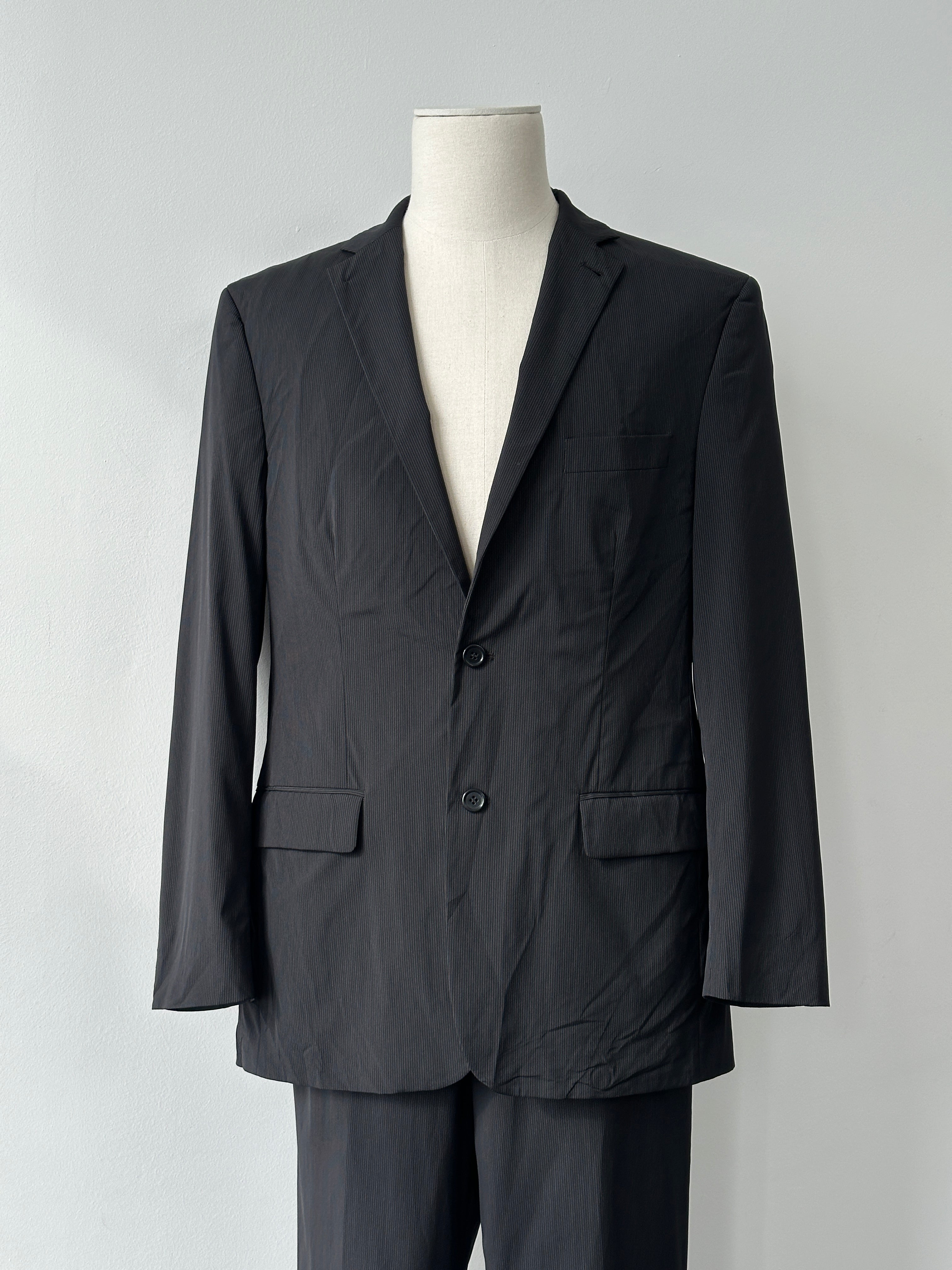Vintage 2000s Wool Pinstripe High Neck Tailored Suit - 44R/W34