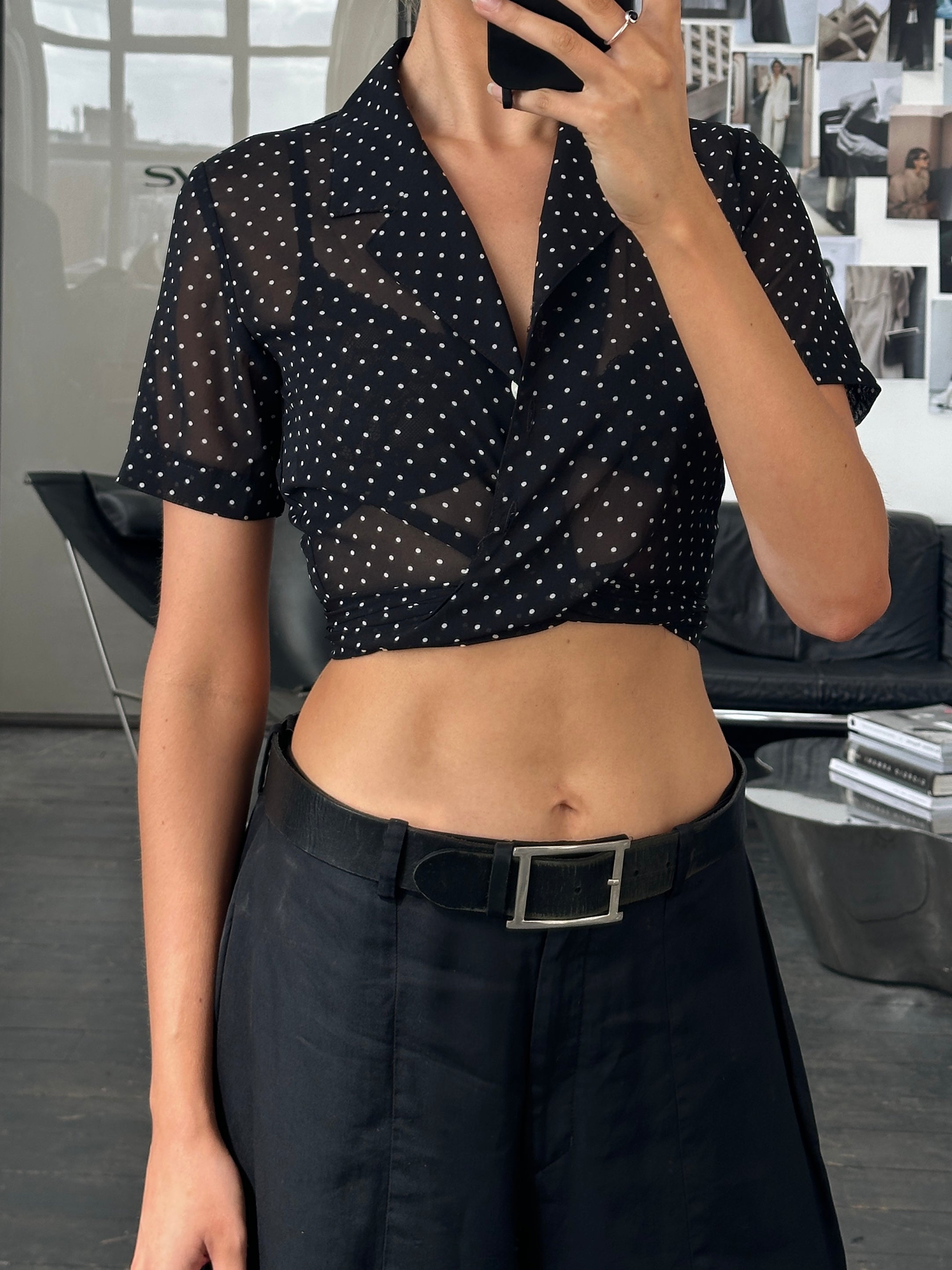 Italian Vintage 2000s Polkadot Sheer Tie Top - S - SYLK