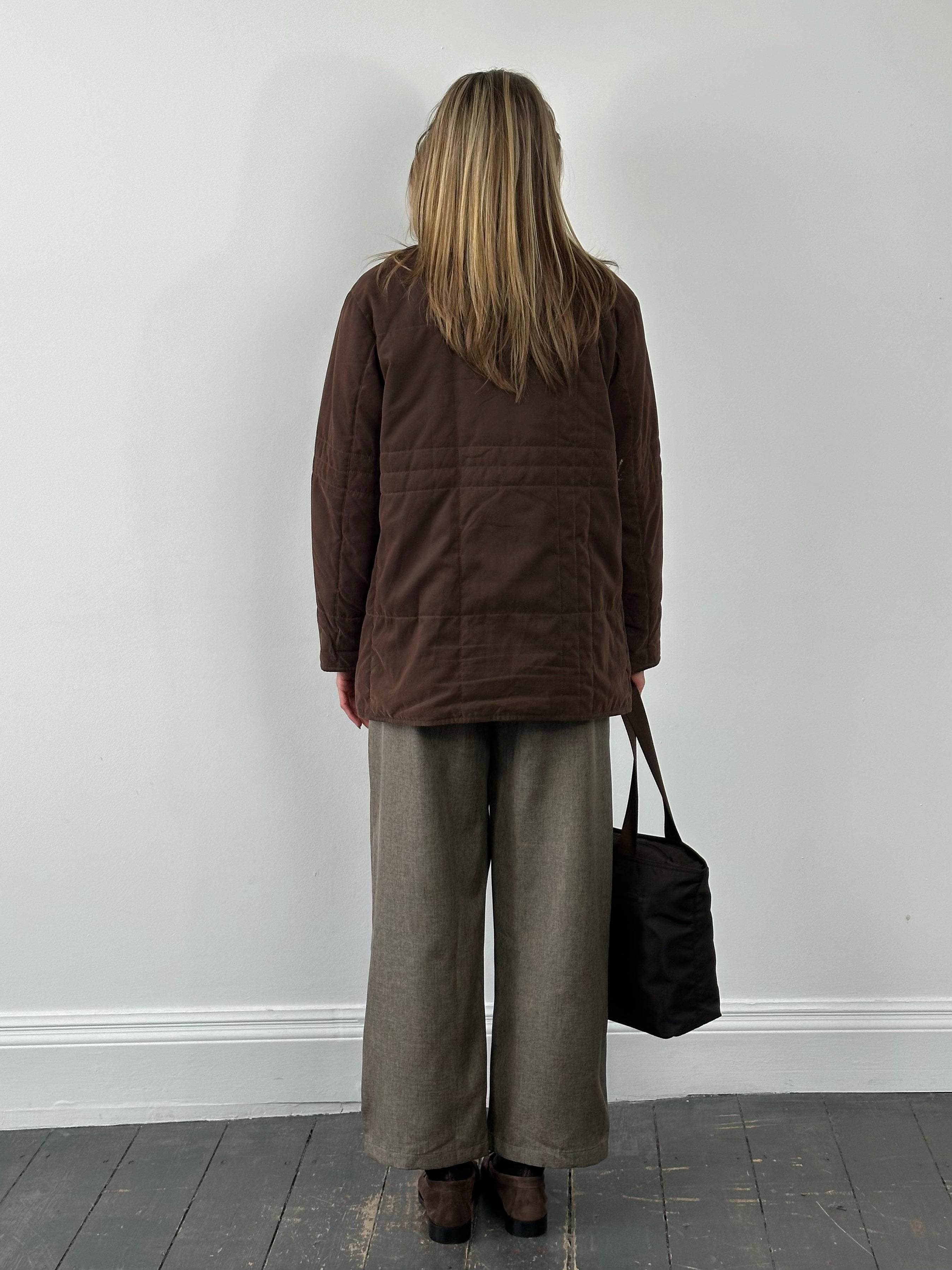 Burberry London 2000s cotton check jacket in size M, featuring classic plaid pattern and tailored fit.